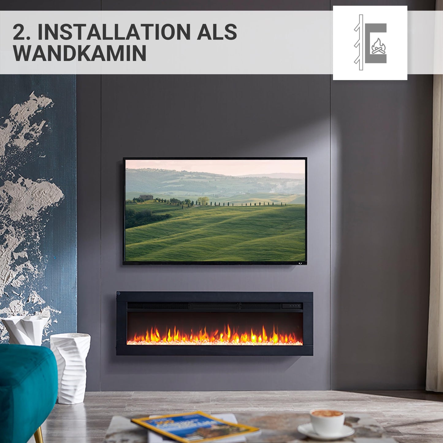 BALDERIA Elektrokamin Agnes 36" | 3in1 Elektrischer Stand-, Wand- oder Einbaukamin mit 3D-Flammeneffekt | Elektro Heizung 1800W | Kamin mit Fernbedienung, Startsteuerung, Timer & Thermostat | Schwarz