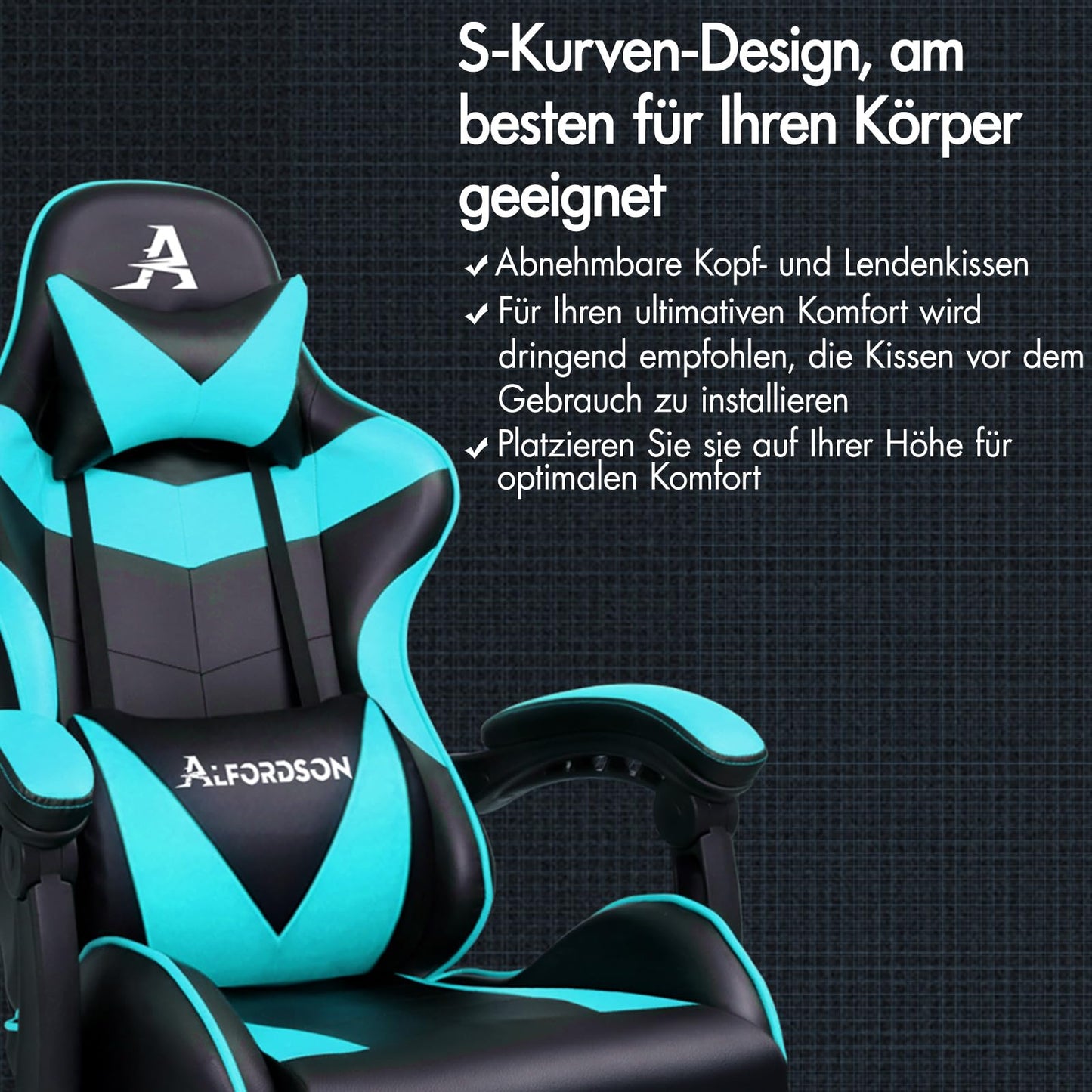 ALFORDSON Videospielstuhl, ergonomischer Bürostuhl, Massage-Rennstuhl, einziehbare Fußstütze, PU-Leder, höhenverstellbar und neigbar, 180 kg Tragkraft, Schwarz