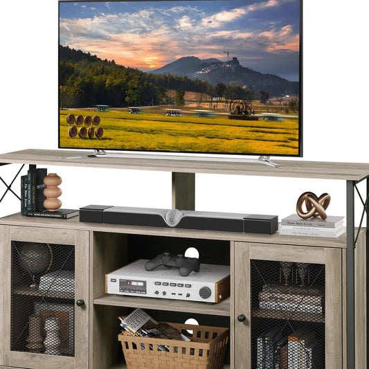 WLIVE Cabinet TV Schrank für Fernseher bis zu 55 Zoll, 128 × 36 × 82 cm Hoch TV Borad Fernsehschrank mit Verstellbaren Ablagen, Fernsehtisch mit Zwei Schränken, TV Tisch für Wohnzimmer