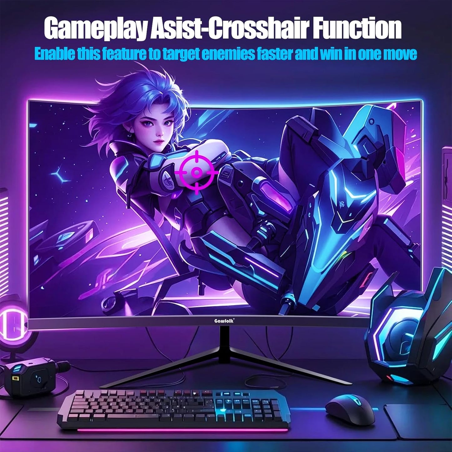 Gawfolk 32 Zoll Curved Gaming Monitor 180HZ / 165Hz / 144hz PC Bildschirm Full HD 1080P, Rahmenloses 1800R Gebogenes Computerbildschirm mit FreeSync und Eye Care Technologie, unterstützt VESA