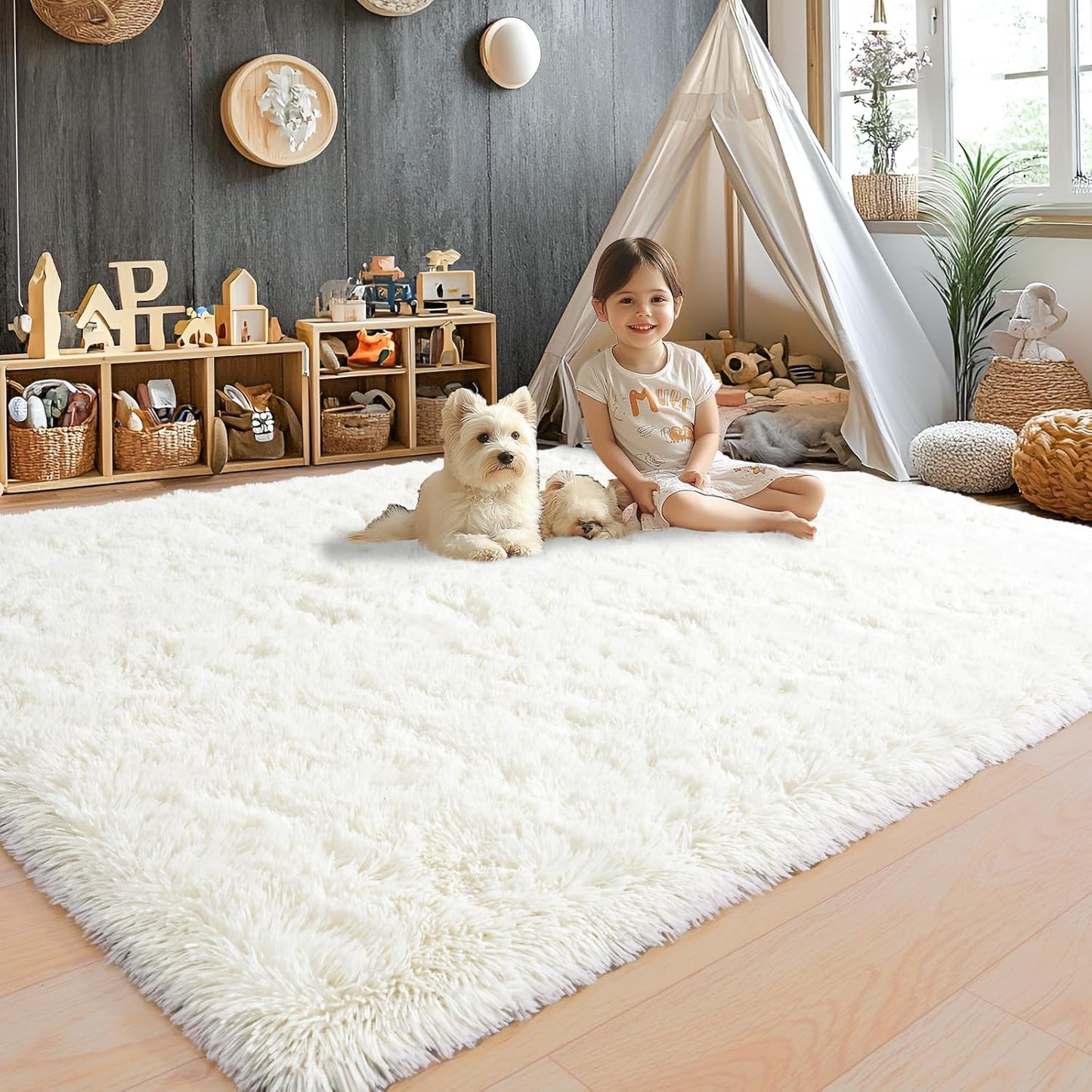BSGIFT High Pile Rug, Grey, 160 x 230 cm, Shaggy Long Pile Fluffy Rug, Living Room, Modern Living Room Rug, Bed Rug, High-Pile Carpet, Non-Slip for Bedroom, Children's Room