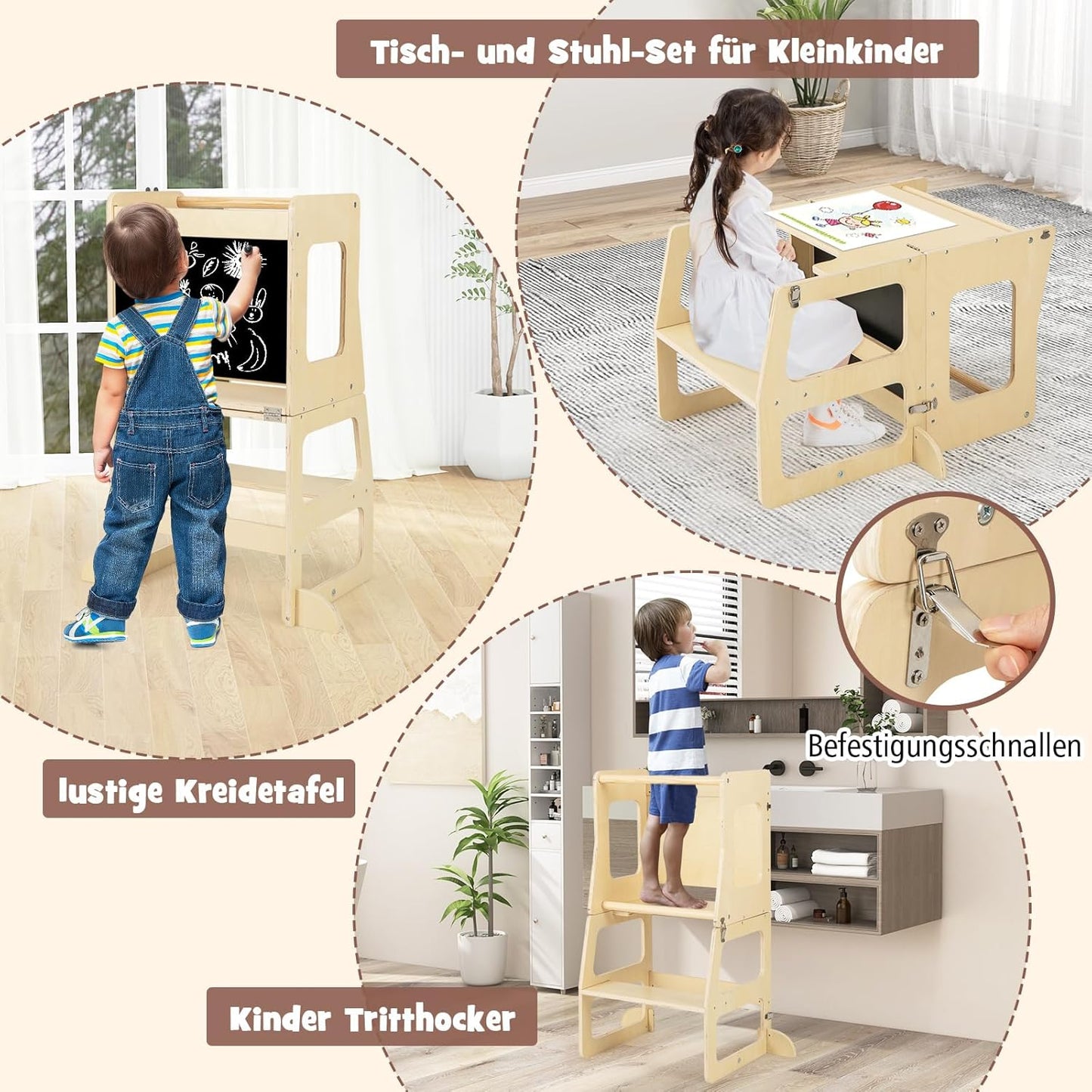 GOPLUS 7-in-1 Climbing Triangle Children, Foldable Climbing Set with Double-Sided Ramp, Convertible Step Aid & Board, Table & Chair Set, Montessori Gymnastics Toy for Children 3-14 Years Old