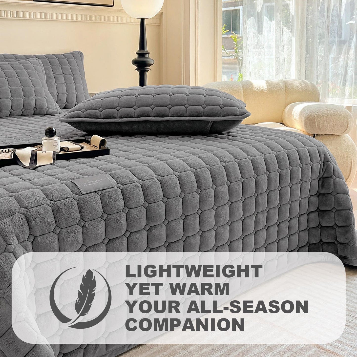 SHANNA Extra Large Duvet: Milk Velvet Soft Double Sided Duvet Ideal as Bedspread 230 x 250 cm with 2 Matching Pillowcases 50 x 70 cm (Beige)