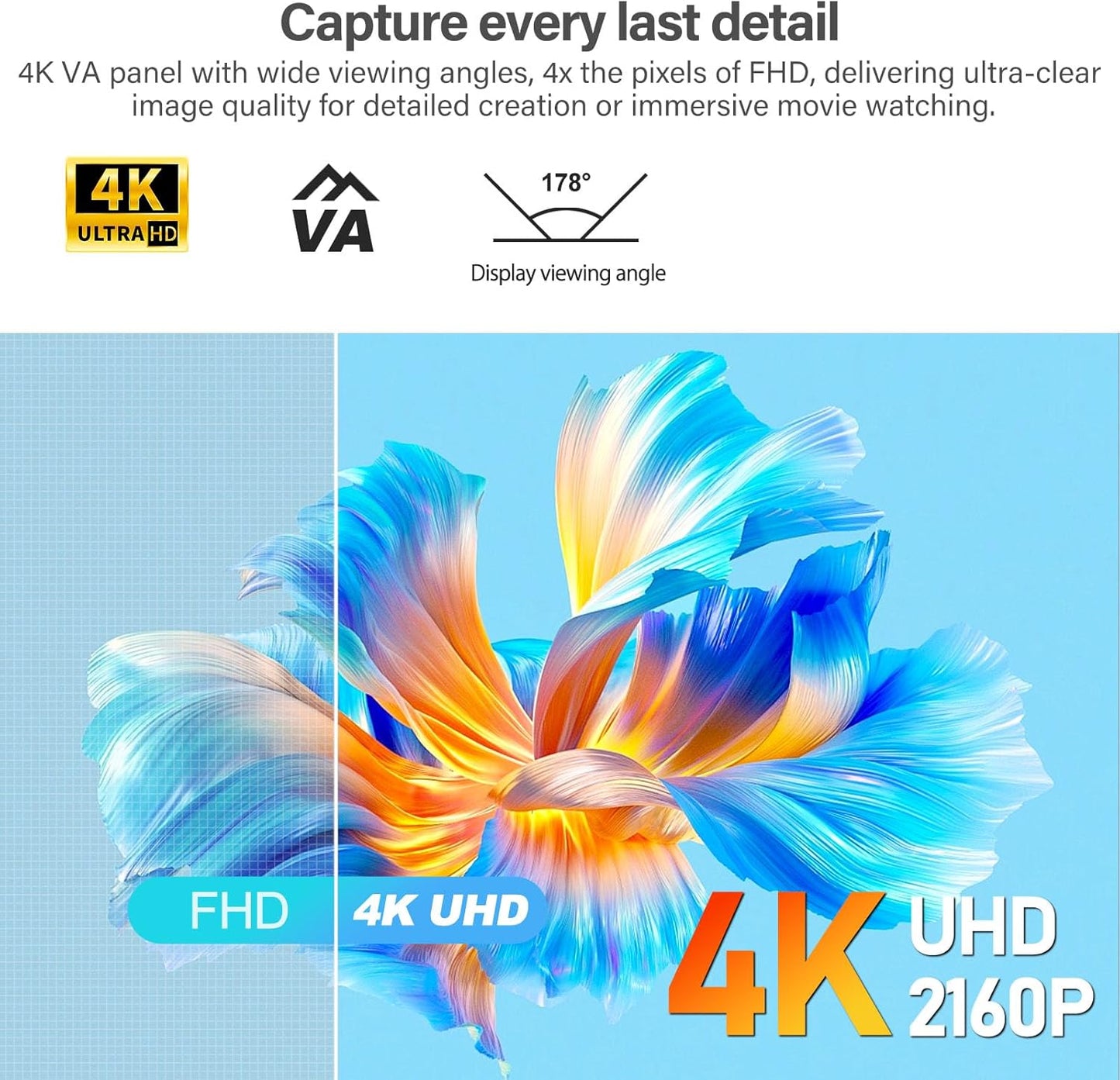 Gawfolk PC Monitor 32 Zoll UHD 4K 60Hz, Ultraklar (3840×2160p) Computer Bildschirm mit FreeSync, HDMI, DisplayPort, 178° Betrachtungswinkel, Unterstützt VESA100*100mm