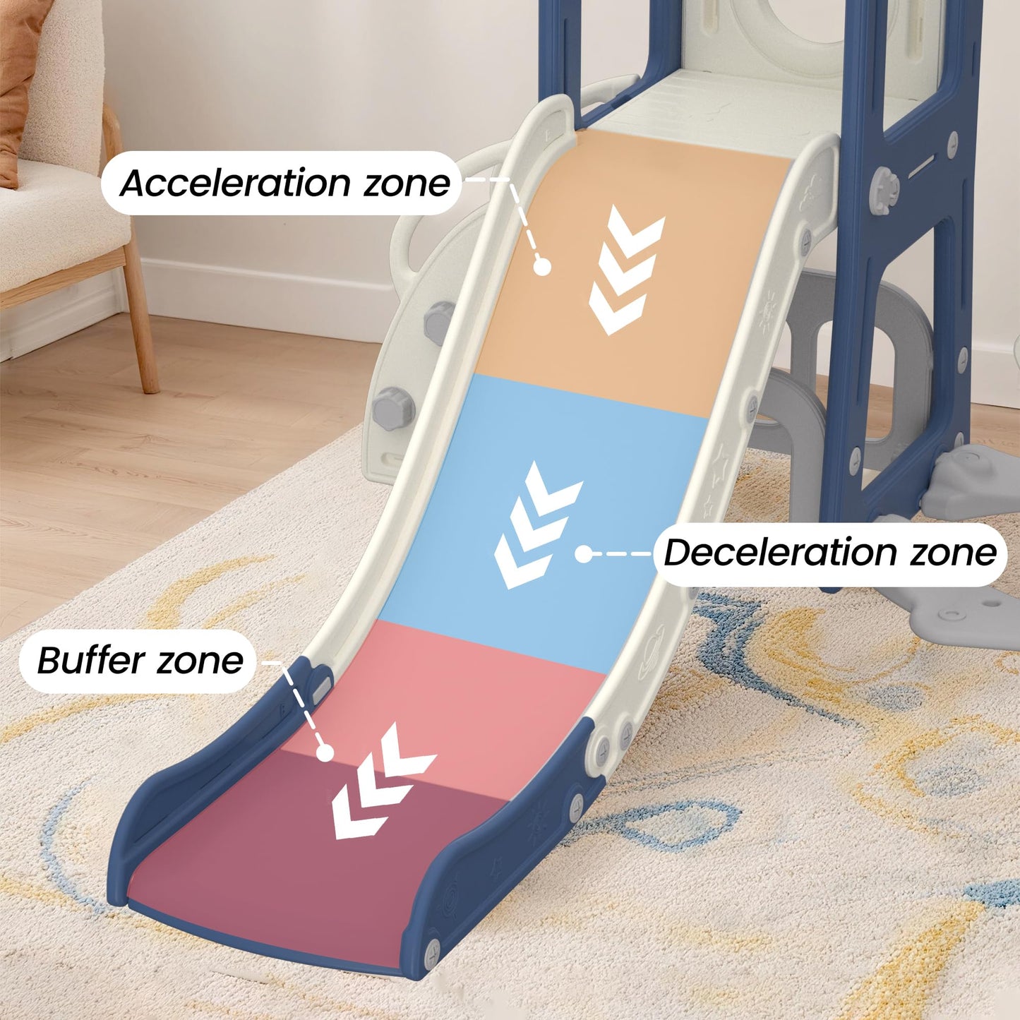 Hominewti Rutsche und Schaukel für Kinder, 8-in-1-Kinderrutsche mit Schaukel, Klettergerüst, Teleskop, Whiteboard, Basketballkorb, Freistehende Rutsche, Spielplatz für Kleinkinder, Grau