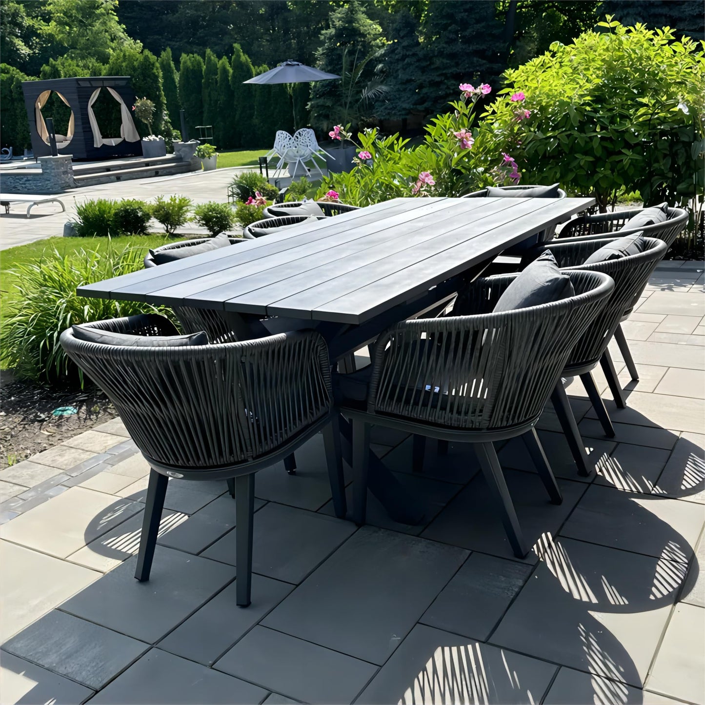 PURPLE LEAF 9-TLG Gartenmöbel Set,Aluminium Terrassenmöbel 8 Gartenstühle mit Tisch Balkonmöbel Essgruppe Gartengarnitur, Grau