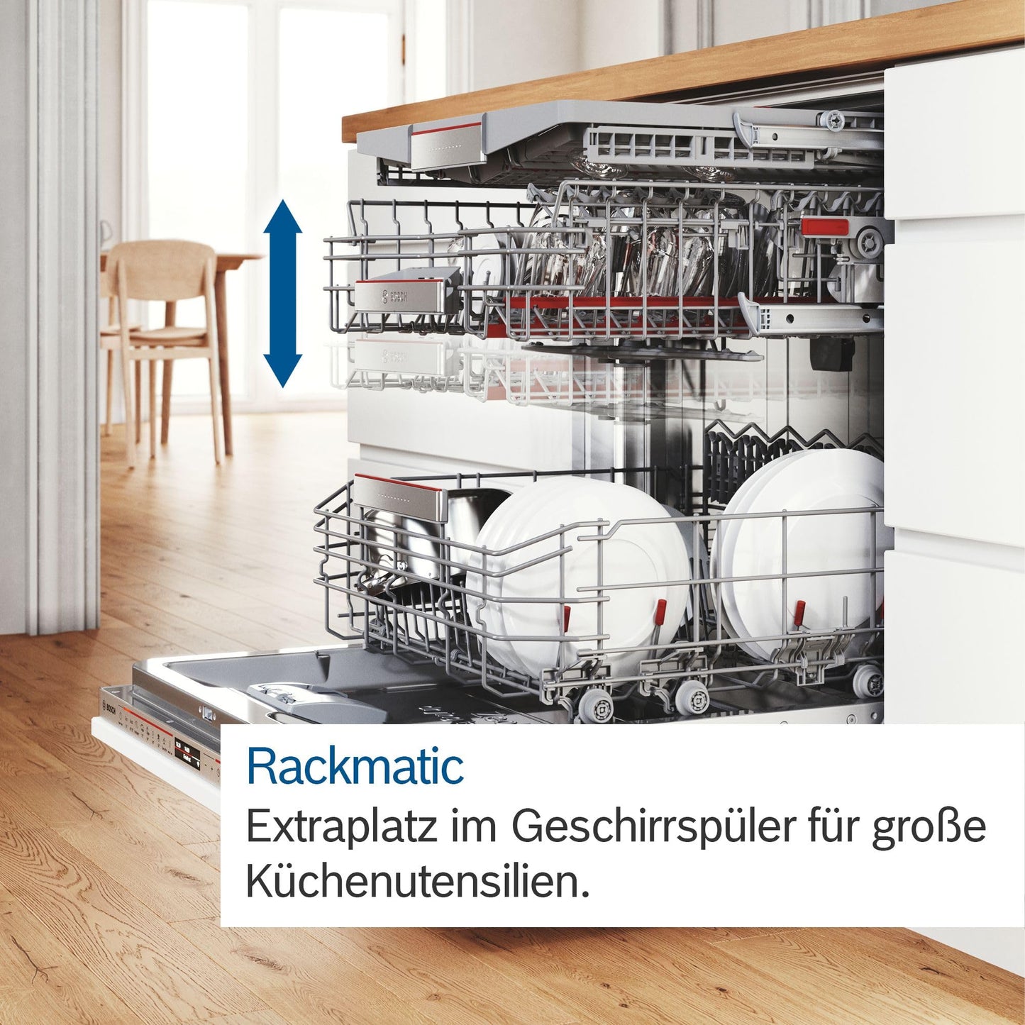 Bosch SMU4ETS08E, Series 4, Smart Undermount Dishwasher, 60 cm, Cutlery Basket, Dishwasher with Program Assistant, Particularly Quiet, Height-Adjustable Upper Basket, Automatic Door Opening, Stainless