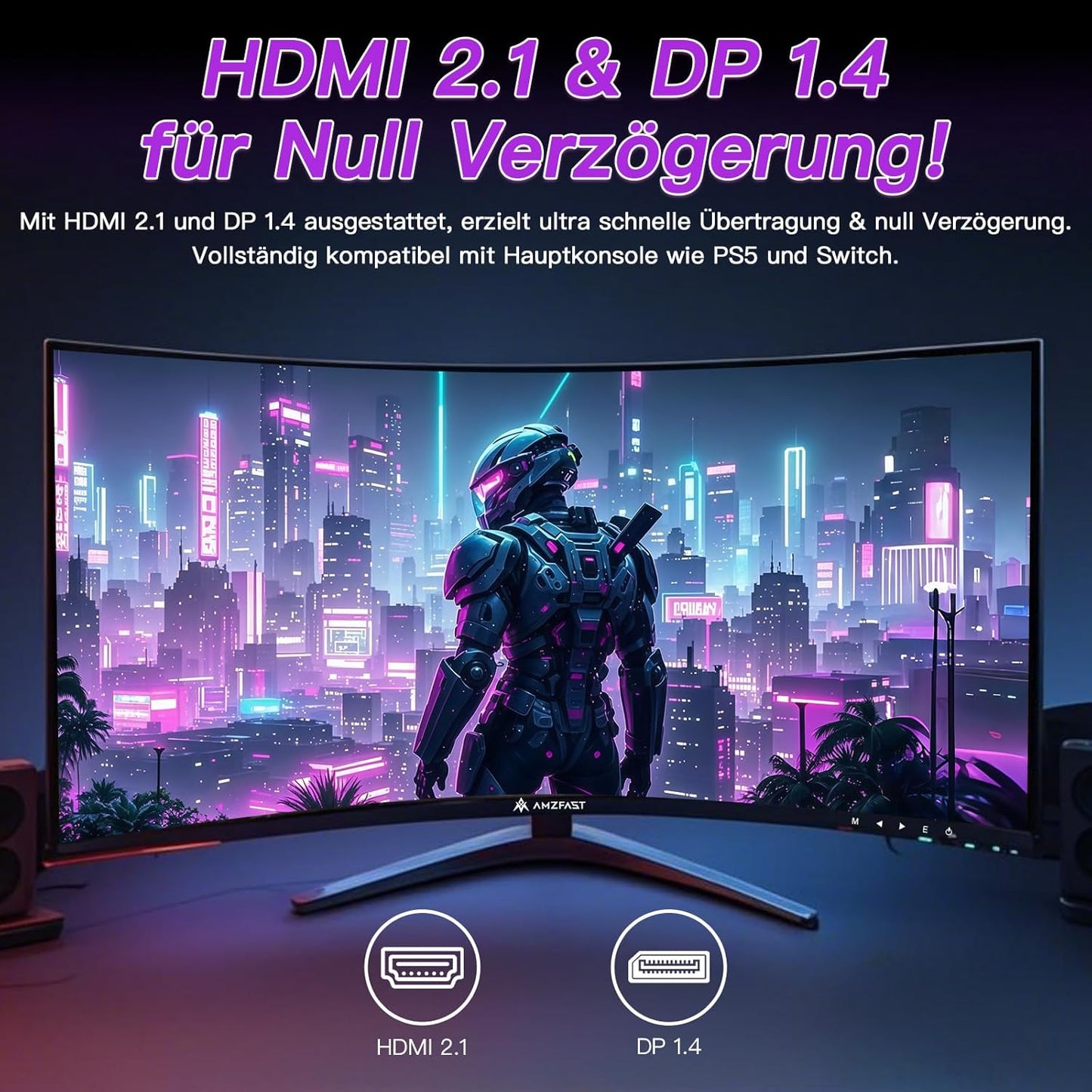 Amzfast 32 Zoll Curved Gaming Monitor (240Hz, 1920x1080, 1ms MPRT, 1500R), Adaptive-Sync, 90% DCI-P3, 120% sRGB, 300cd/m², HDMI 2.0 & DisplayPort 1.4 (AMZG32C3F)