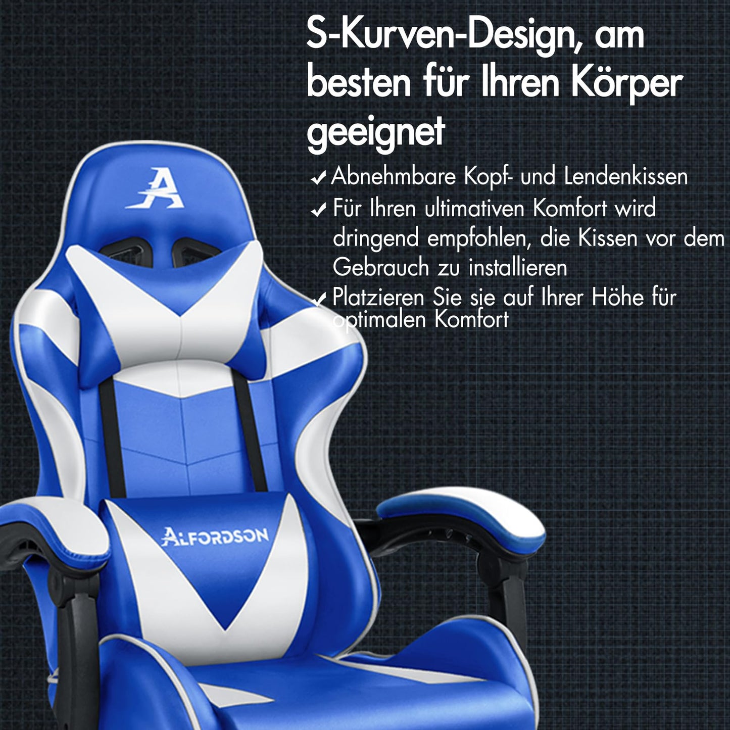 ALFORDSON Videospielstuhl, ergonomischer Bürostuhl, Massage-Rennstuhl, einziehbare Fußstütze, PU-Leder, höhenverstellbar und neigbar, 180 kg Tragkraft, Schwarz