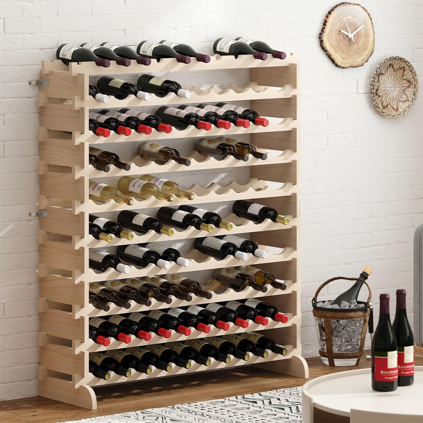 sogesfurniture Weinregal Flaschenregal mit 4 Ebenen für 32 Flaschen Wein Holzregal Weinhalter Weinständer Flaschenständer für Küche, Esszimmer, Bar, 90x30x54cm, BHEU-BY-WS4832M