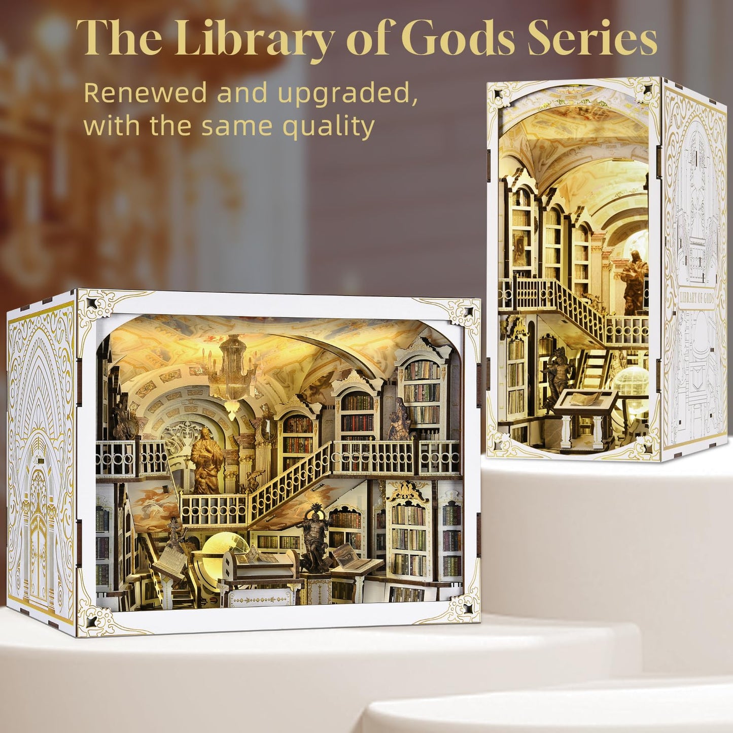 MiniCity Book Nook Kit, DIY Miniature Dollhouse Booknook Kit, 3D Wooden Puzzle Bookend Bookshelf Insert Decor for Teenagers and Adults (Library of Gods Max)