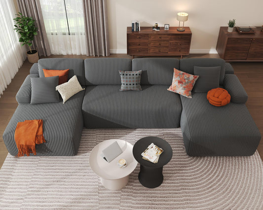 DURASPACE Cloud Sectional Sofas for Living Room, Modular U-shaped Sofa with Deep Seat, Corduroy Sofa Bed with Memory Foam, No Assembly Required (Grey)