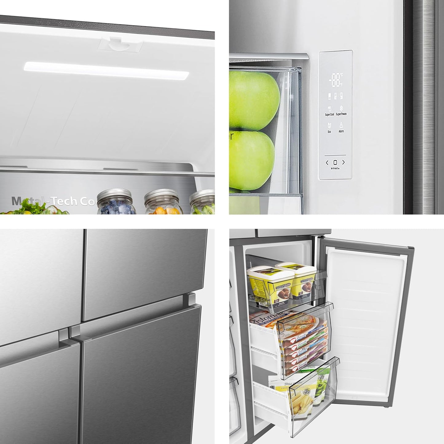 Hisense RQ5P470SAID Cross-Door Fridge-Freezer, 304 Litre Fridge Capacity, 179 Litre Freezer, Total NoFrost, Wifi, Multi AirFlow, FastFreeze, Energy Efficiency Class D, 178.5 cm x 79.4 cm