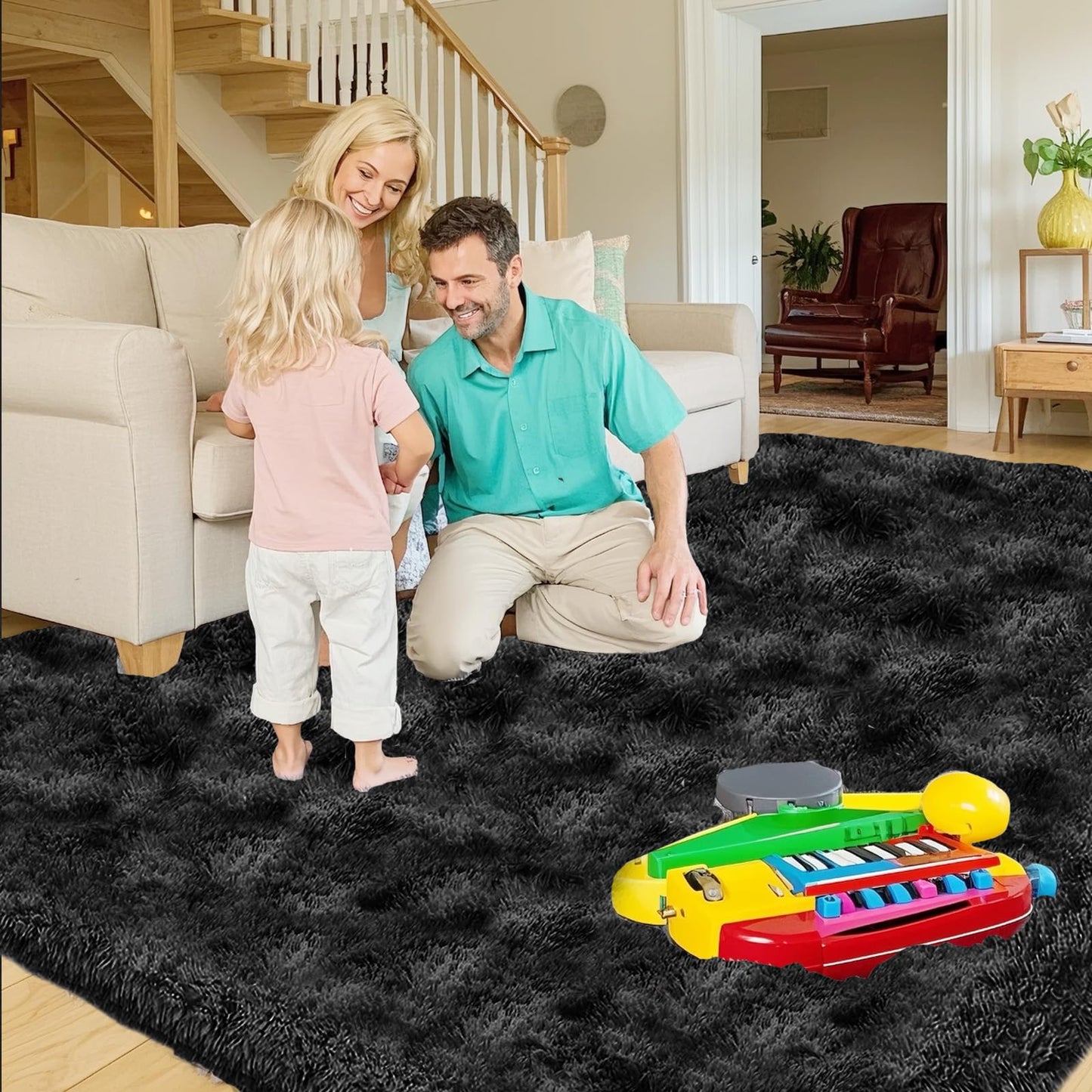 High Pile Living Room Rug, 140 x 200 cm, Cream Fuzzy Shaggy Fluffy Rug for Bedroom Rugs, Modern Plush Living Room Rug, Bed Rug, High-Pile Carpet, Non-Slip for Children's Room