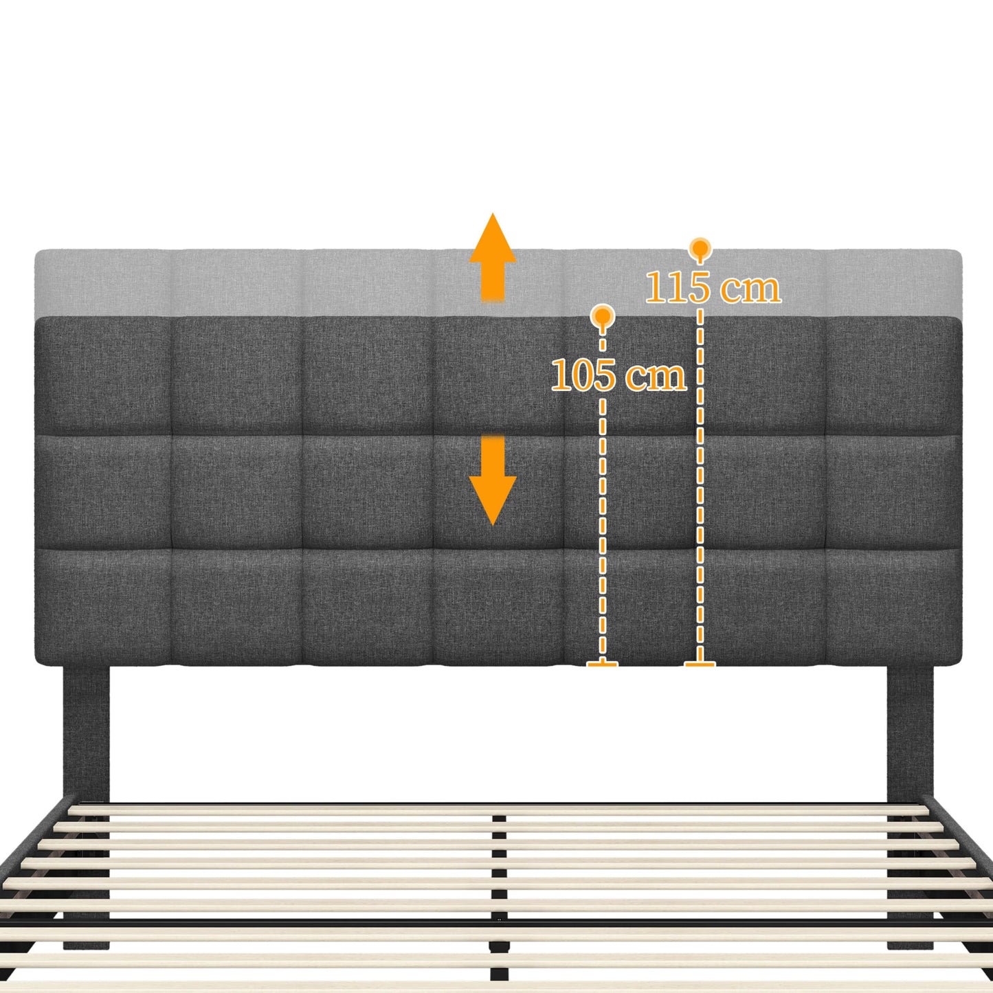 Yaheetech Upholstered Bed 140 x 200 cm Double Bed with Height-Adjustable Headboard, Sturdy Bed Frame, Fabric Bed with Slatted Frame, Padded Bed Frame, Youth Bed, Dark Grey