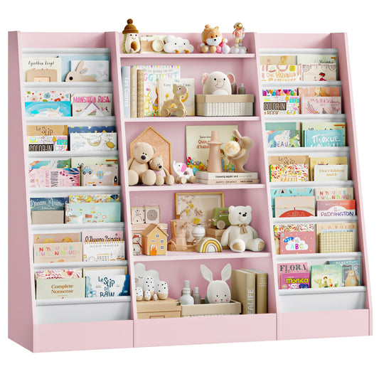 FOREHILL 129 cm Breite Kinderregal, Bücherregal für Kinder mit 14 Ablagen, Kinderzimmer Möbel aus Holz, Spielzeugregal, Regal für Kinderzimmer, Kindergarten, Leseecke, 129 x 120 x 35 cm (weiß)