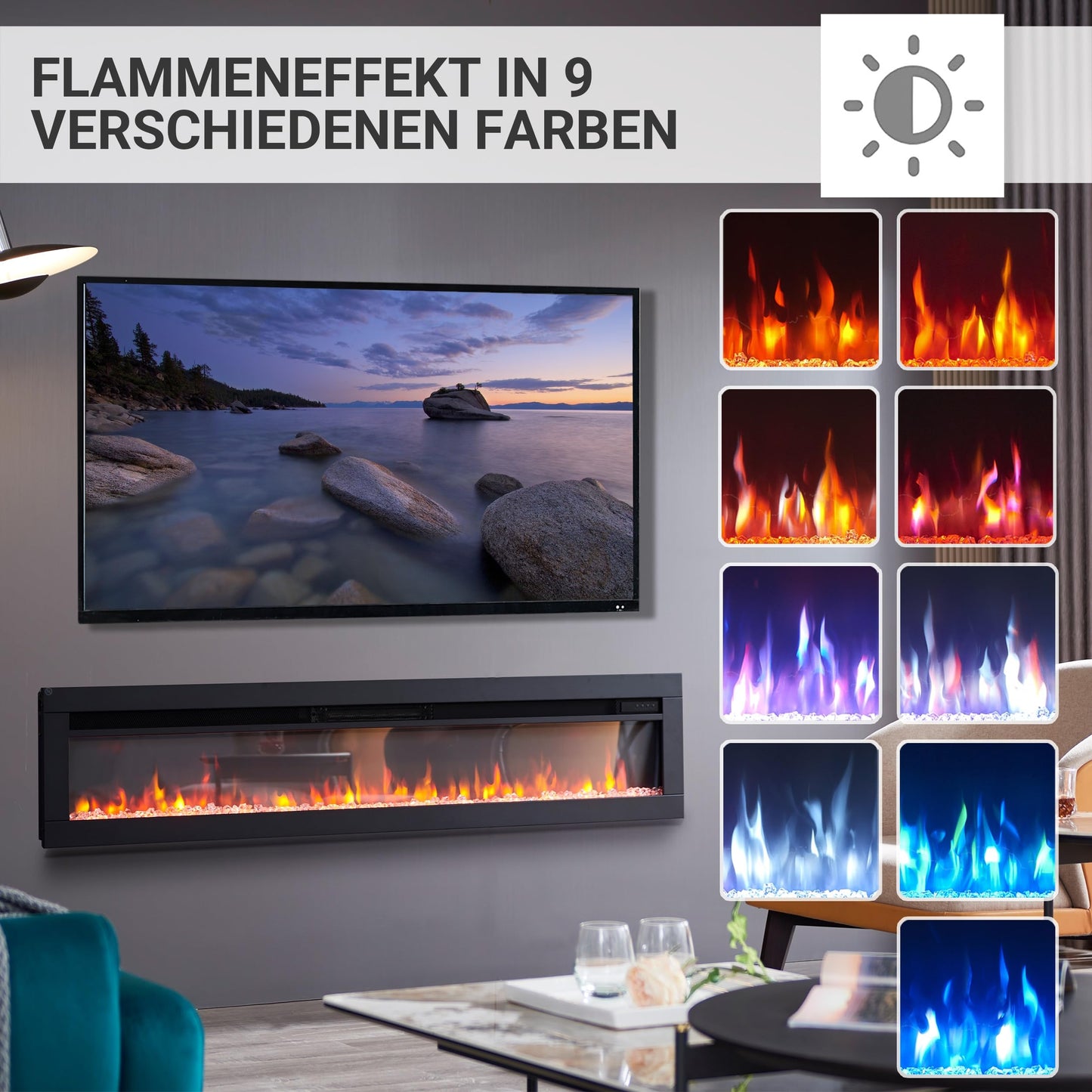 BALDERIA Elektrokamin Agnes 36" | 3in1 Elektrischer Stand-, Wand- oder Einbaukamin mit 3D-Flammeneffekt | Elektro Heizung 1800W | Kamin mit Fernbedienung, Startsteuerung, Timer & Thermostat | Schwarz