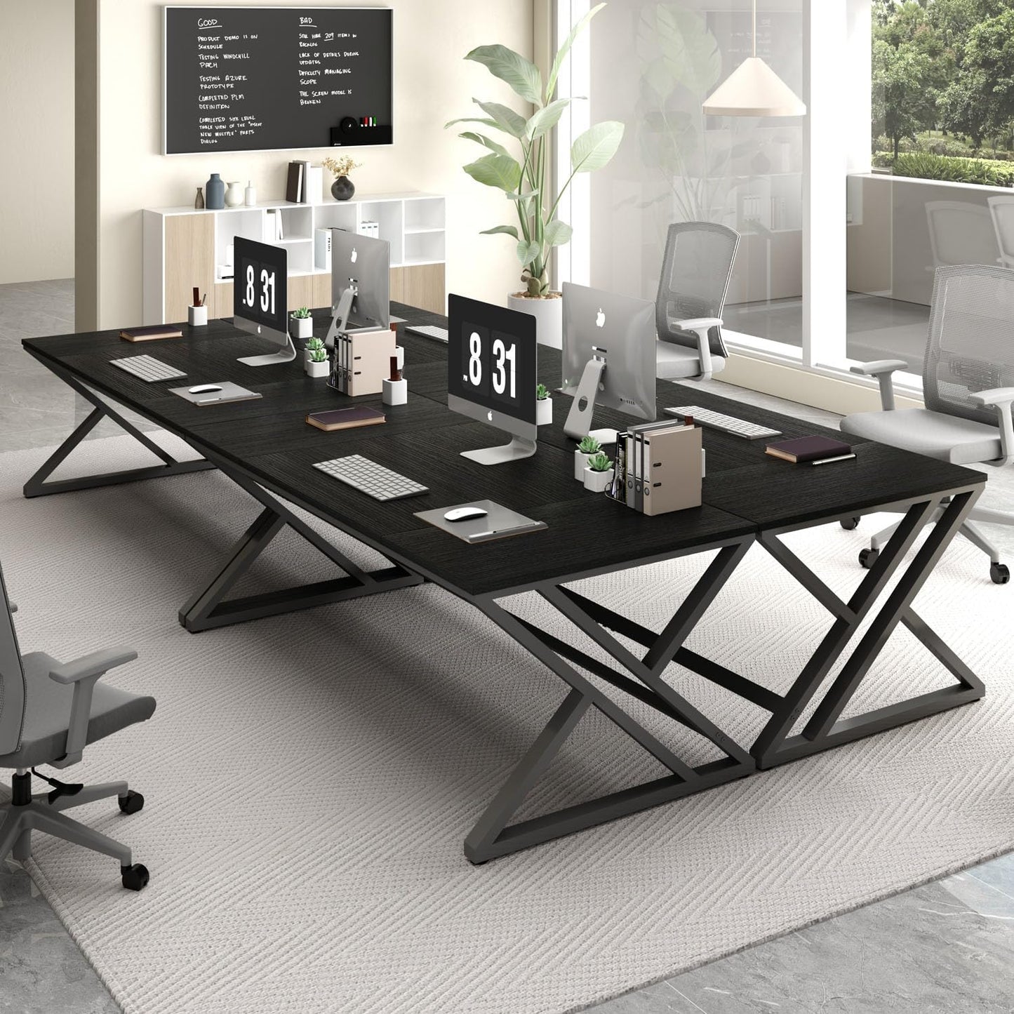 HSH Large Computer Desk, White as Long Office Table, Work Table Design for 2 People, PC Table, Ideal for Home Office, Study and Bedroom, Sturdy Desk, White, 180 cm