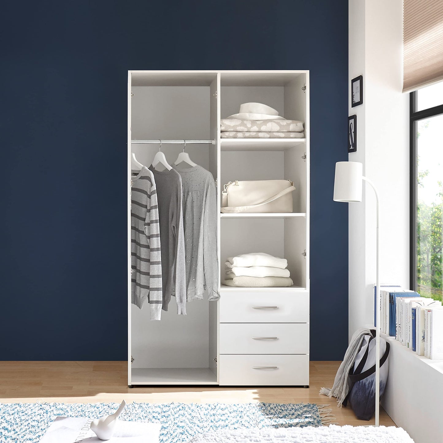 Harry Wardrobe White - Versatile Hinged Door Cupboard 3 Doors for Your Bedroom - 150 x 176 x 51 cm (W x H x D)