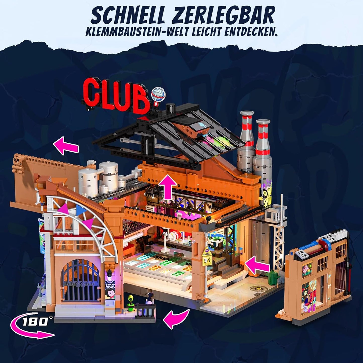 Funwhole Fabrikhaus-der-Musik Beleuchtung Klemmbausteine Haus, City Straßenfusion Modular Building &Deko Aesthetic, 2654 Pcs, Spielzeug-Geschenk für Musikliebhaber & Street-Culture-Fans, F9068