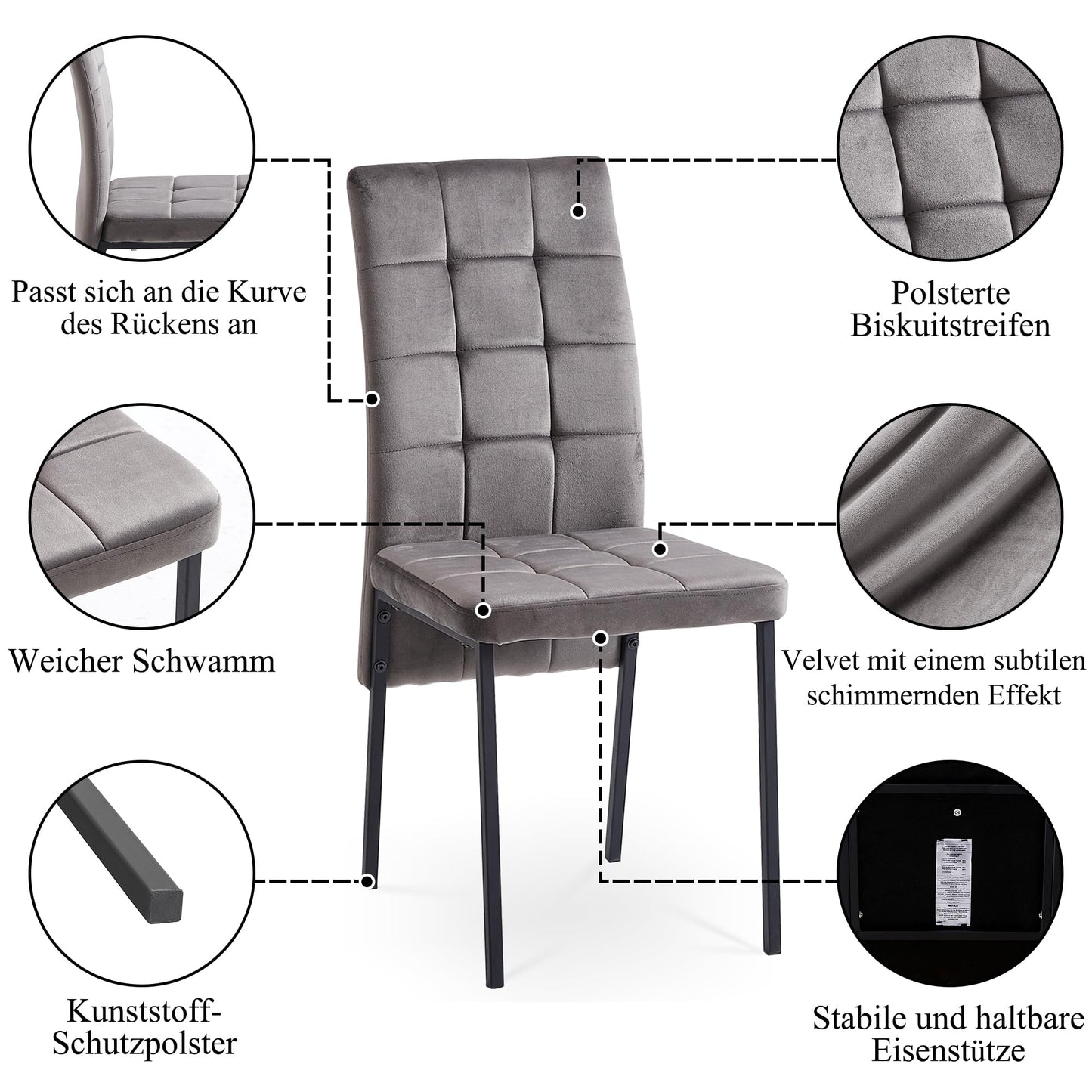 NORDICANA Dining Table with 4 Chairs Set, Dining Room Chairs Set of 4 and Rectangular Dining Table, Velvet Cover, Upholstered Chair, MDF Panels, Wooden Table, Suitable for Kitchen, Office, Balcony