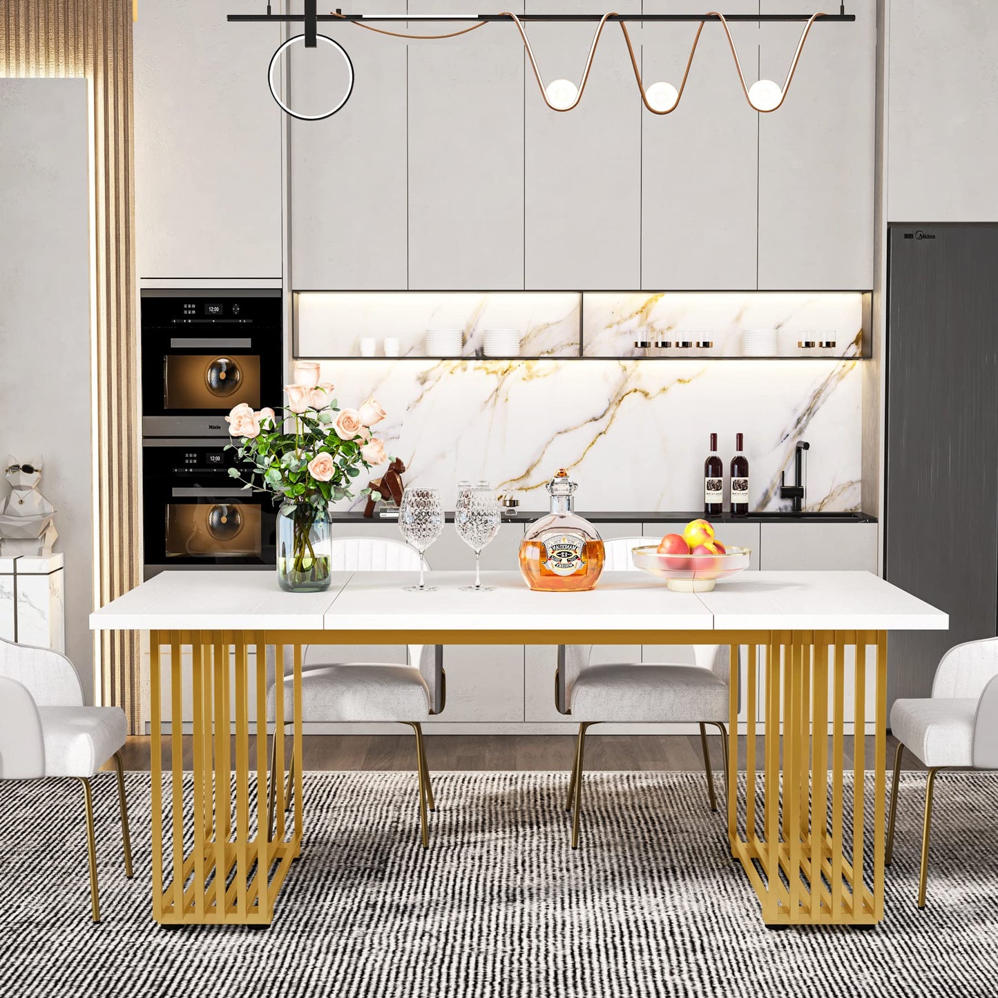 Tribesigns Moderner Esstisch für 6-8 Personen, 70,8 Zoll lang, weißer Esszimmertisch für Küche, Holz Küchentisch mit goldenen Metallbeinen, rechteckiger Esstisch für Esszimmer, Familientreffen