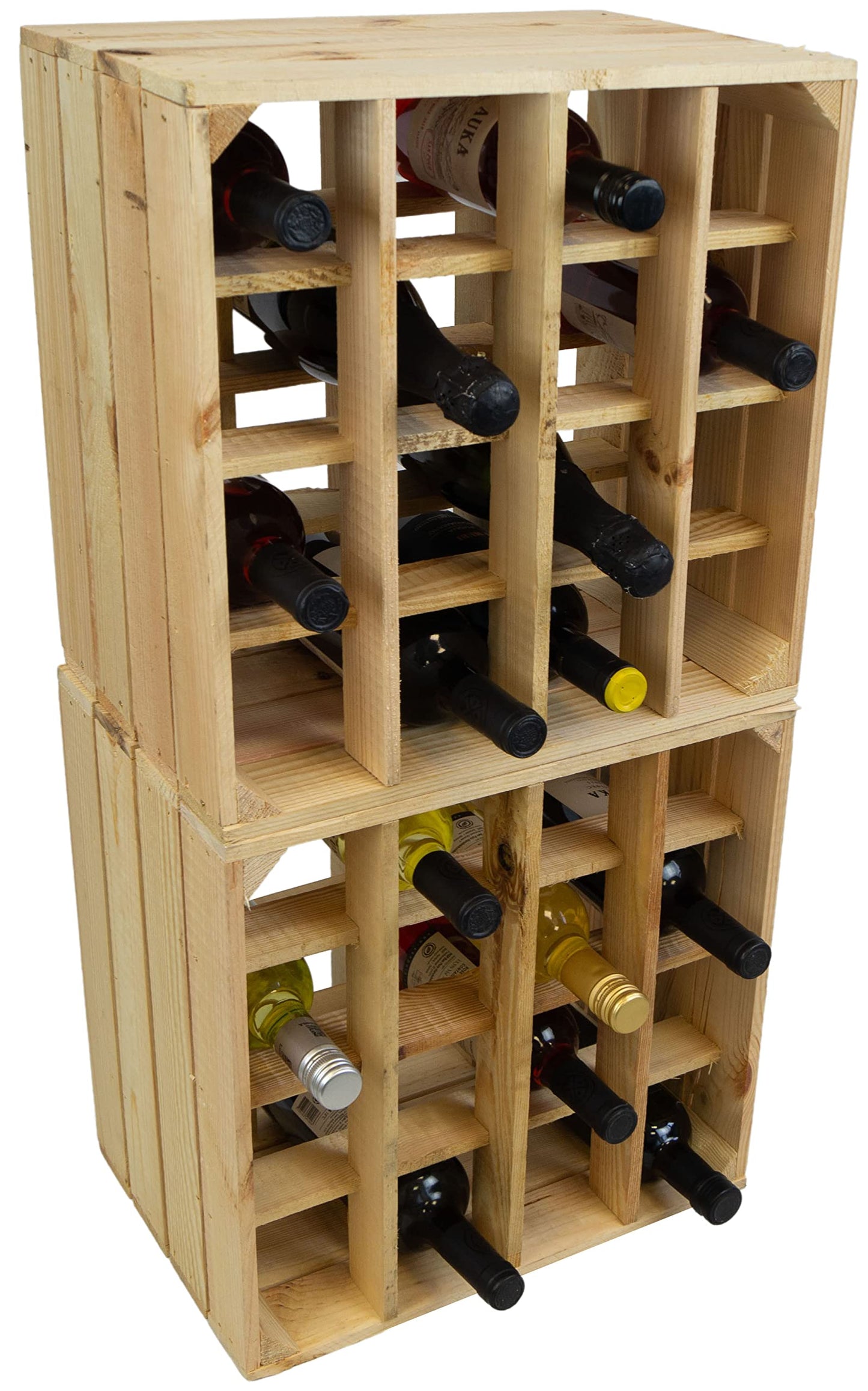 Kistenkolli Altes Land Weinregal 16er weiß/Natur/geflammt Maße 40x40x27cm Regalkiste Flaschenablage Weinregal Apfelkiste/Weinkiste (Weinregal 16er weiß)