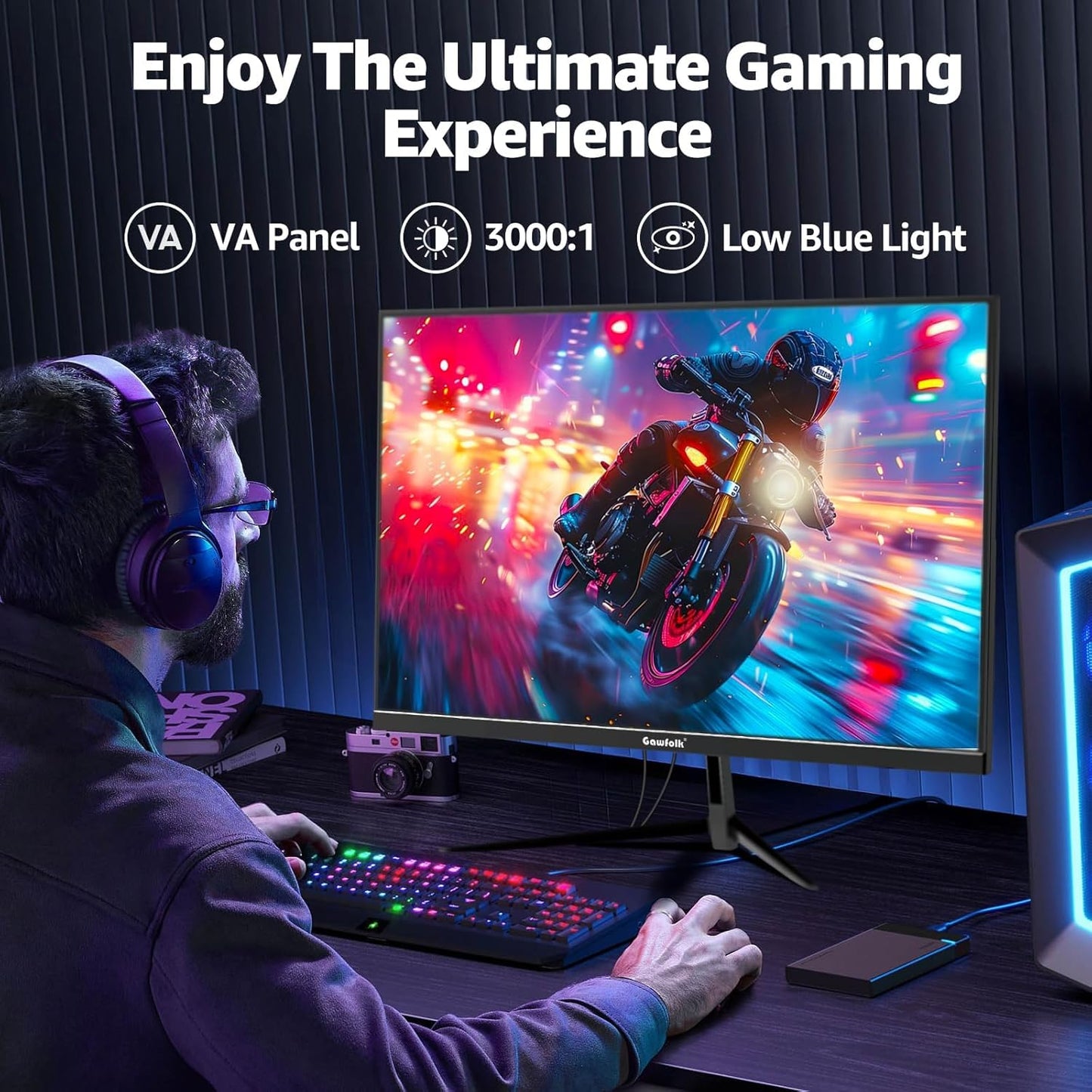 Gawfolk 32 Zoll Curved Gaming Monitor 180HZ / 165Hz / 144hz PC Bildschirm Full HD 1080P, Rahmenloses 1800R Gebogenes Computerbildschirm mit FreeSync und Eye Care Technologie, unterstützt VESA