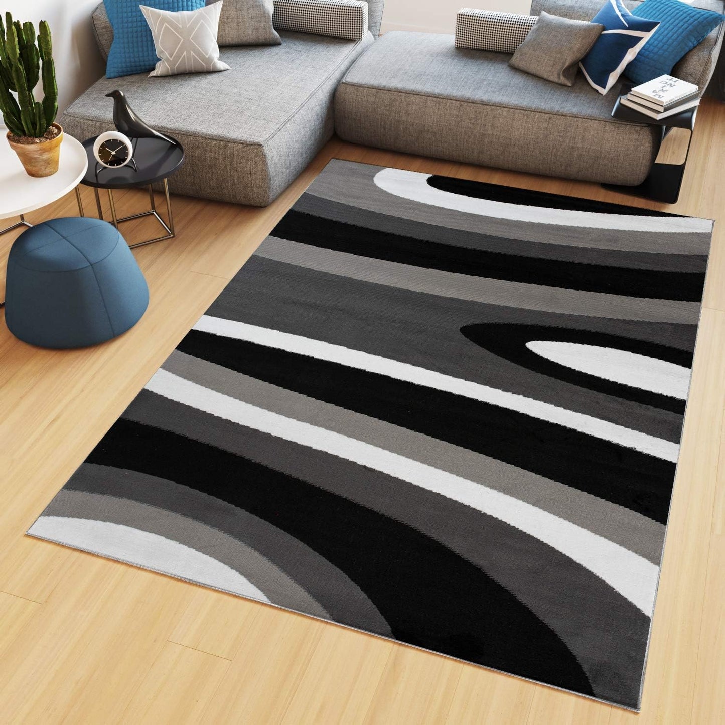TAPISO Maya Short Pile Rug, Modern Blurred/Heathered/Striped Design, Black/Grey/Red/White, for Living Rooms, Bedrooms, OEKO-TEX, 200 x 300 cm