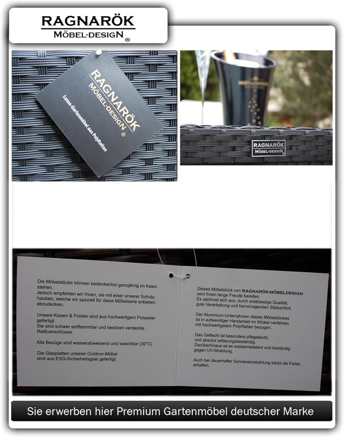Ragnarök-Möbeldesign Wieland Premium Polyrattan Dining Set – German Manufacturer – Table Chair Stool Black Aluminium