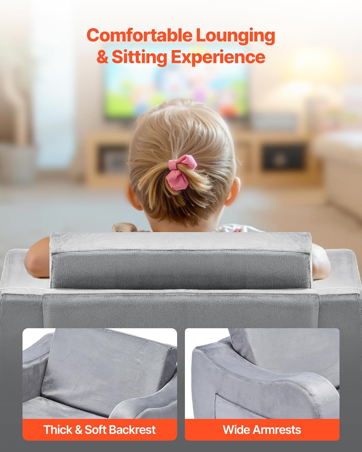 VEVOR Children's Sofa Children's Chair Made of 28D Sponge & Short Pile with Armrests, Fold-Out Children's Couch in Lounger, Sofa Bed Children (18 Months - 6 Years), Birthday Gift for Girls & Boys