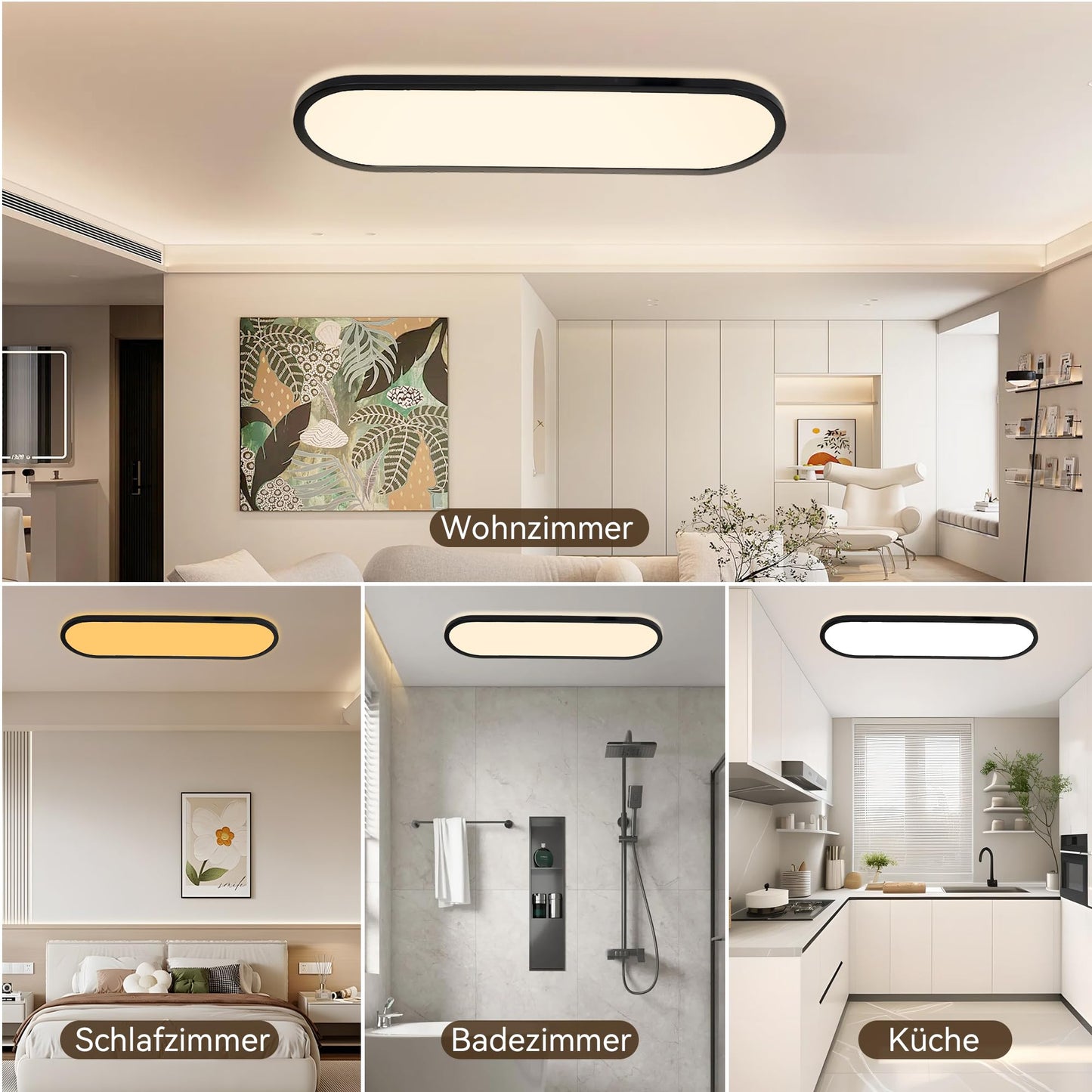 ONDTA LED Deckenleuchte dimmbar 22W, 58x20cm 2700K-6500K 2800LM, Deckenlampe mit Fernbedienung, IP44 Badezimmer lampe LED Panel für Küche Wohnzimmer Schlafzimmer Badezimmer Büro, Rechteckig