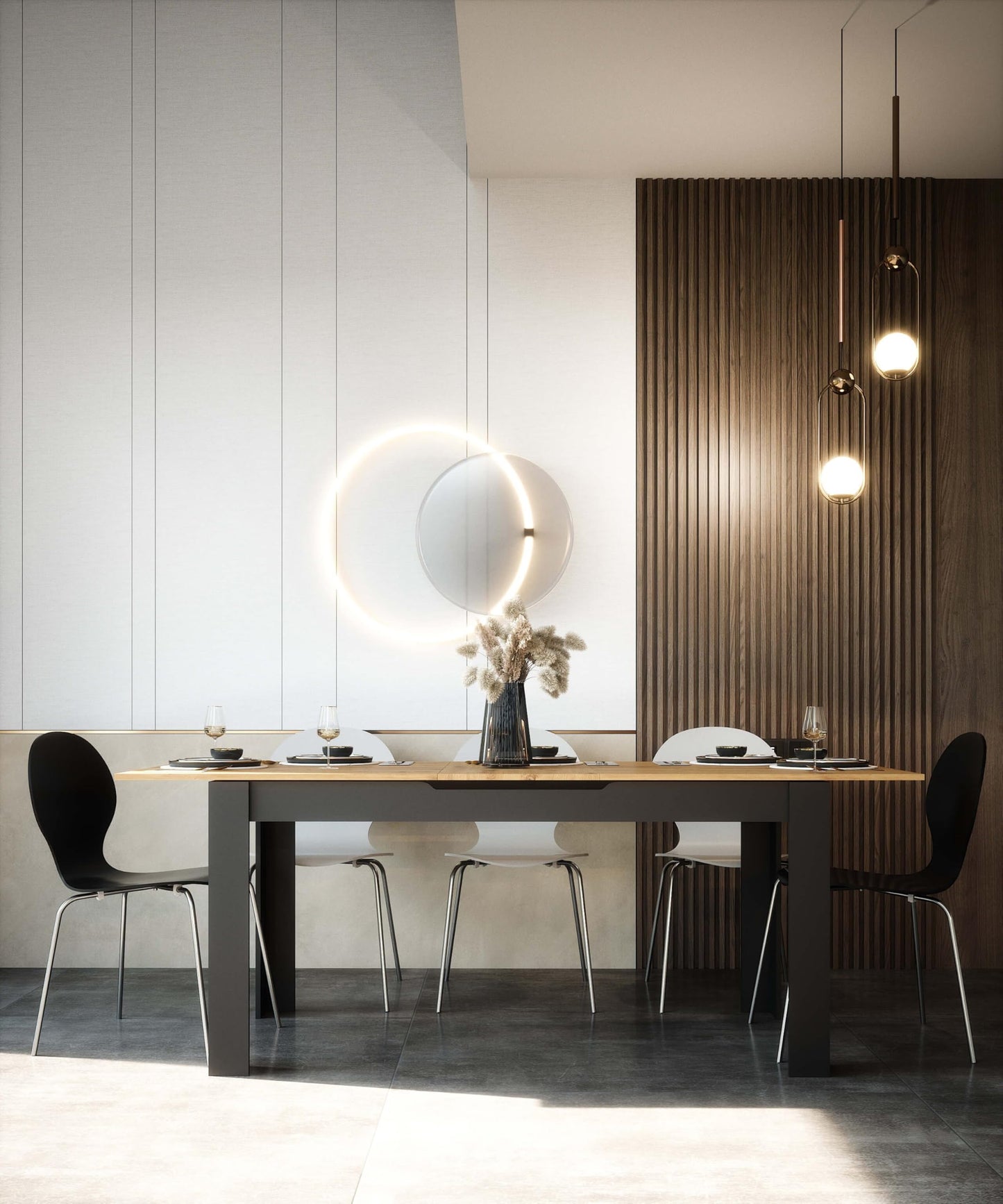 Newfurn Dining Table Wild Oak Dining Room Table Kitchen Table Dining Table II 120 x 76.5 x 70 cm (W x H x D) Extendible up to 160 cm including 40 cm Table Top Anthracite Kitchen Table Dining Table