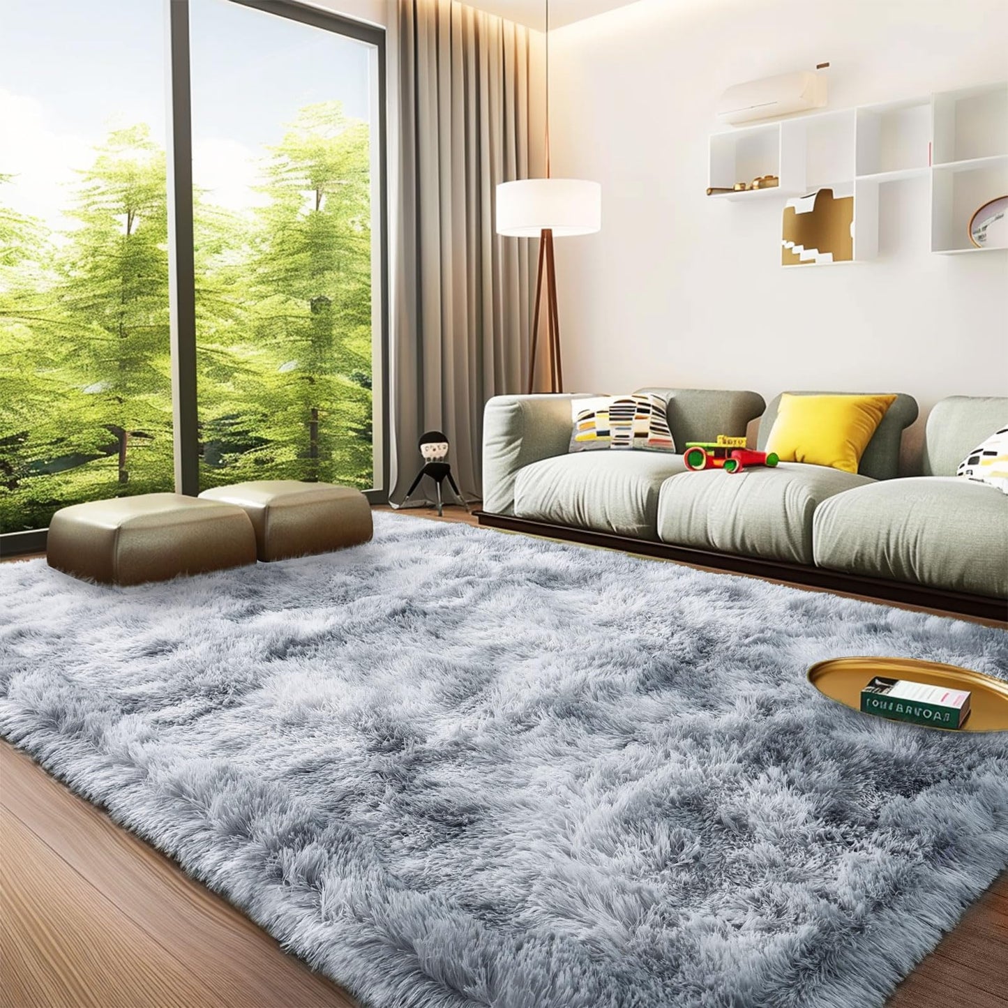 BSGIFT High Pile Rug, Grey, 160 x 230 cm, Shaggy Long Pile Fluffy Rug, Living Room, Modern Living Room Rug, Bed Rug, High-Pile Carpet, Non-Slip for Bedroom, Children's Room