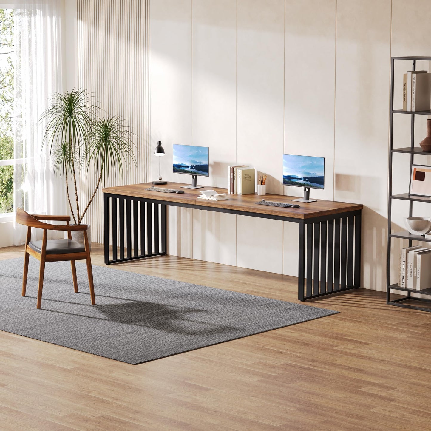 Tribesigns 180 cm Schreibtisch, großer Computertisch PC Tisch Bürotisch mit robustem Metallgestell, Arbeitsstation für Home Office zu Hause Schreibtische, Konferenztisch (ohne Stuhl) (Braun)