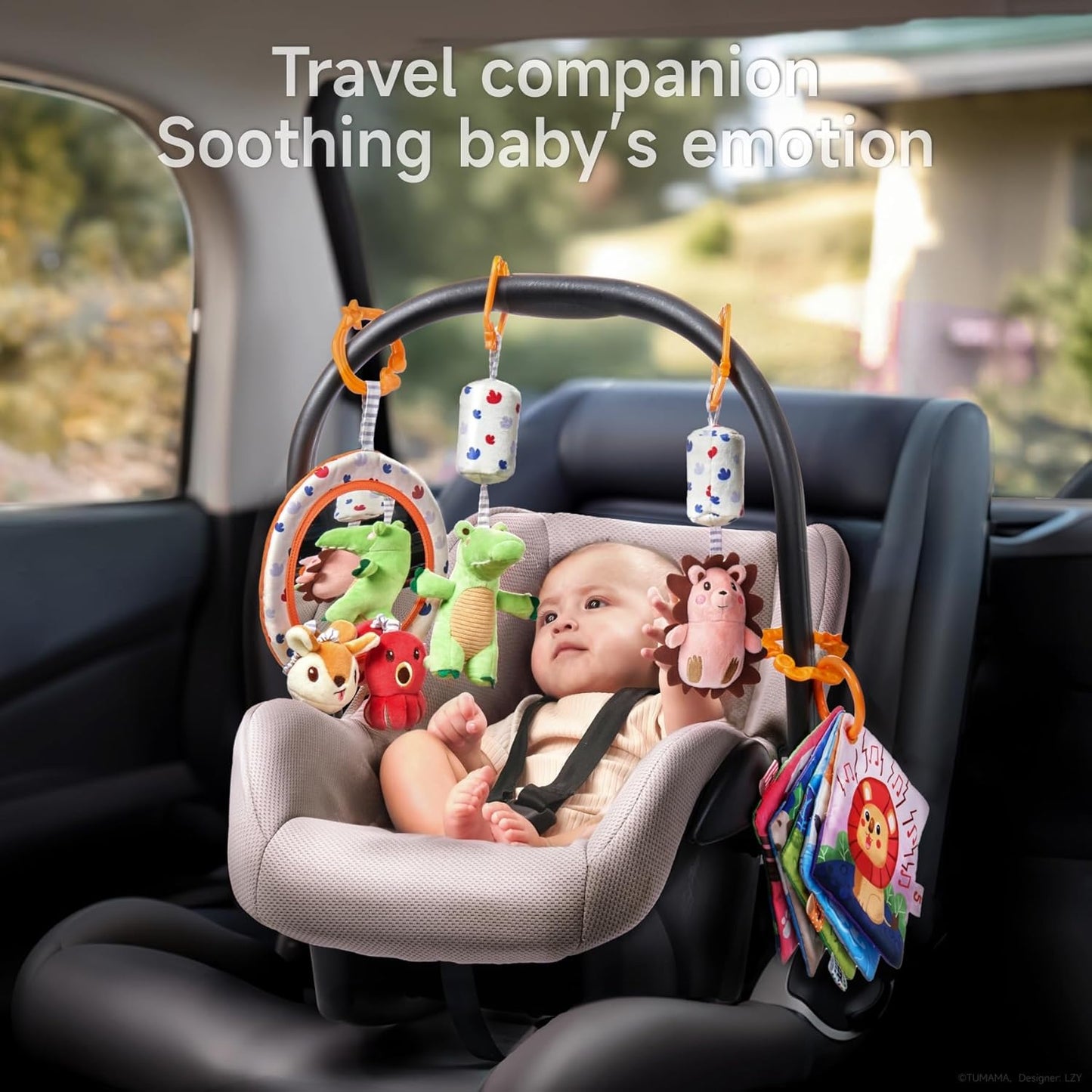 TUMAMA KIDS Baby Spielzeug mit Rassel, Spiegel, Knistertuch Buch, Sensorik Spielzeug für Kinderwagen, Kinderbett, Autositz und Bauchlage, Baby Geschenk Mädchen Junge 0-12 Monate