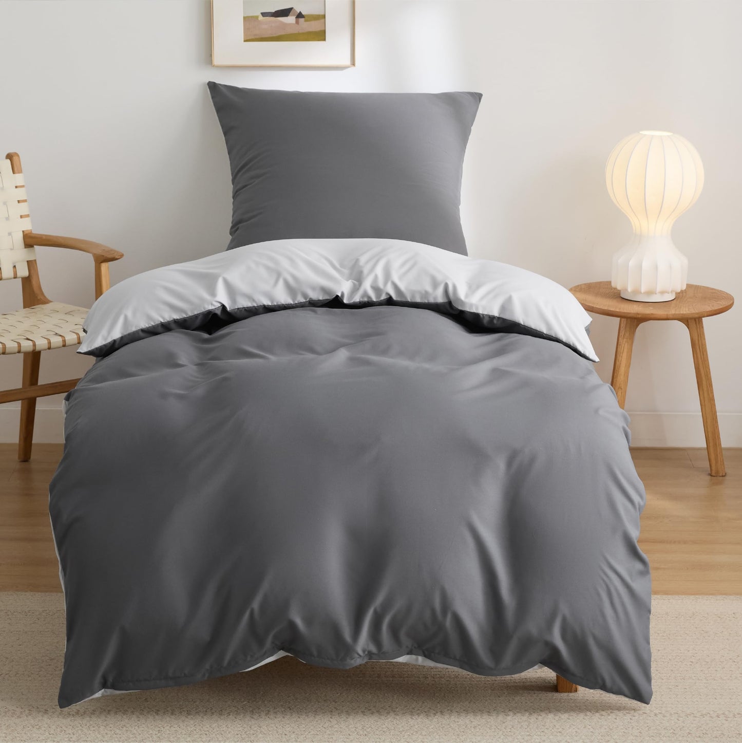 Bedsure Bed Linen 135 x 200 cm, 4-Piece Anthracite Bed Linen, 2 Duvet Covers 135 x 200 cm and 2 Pillowcases 80 x 80 cm, Oeko-Tex Bed Linen Sets, Polyester Microfibre with Zip