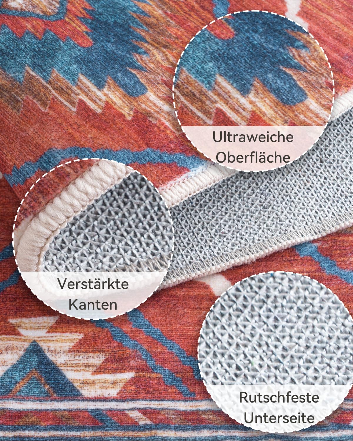 DEFYNEE Teppich Wohnzimmer 120 x 180 cm – Waschbarer Kurzflor Teppich, rutschfest, Vintage & Boho Stil, Pflegeleicht – Für Flur, Wohnzimmer, Schlafzimmer & Esszimmer, Dunkelblau