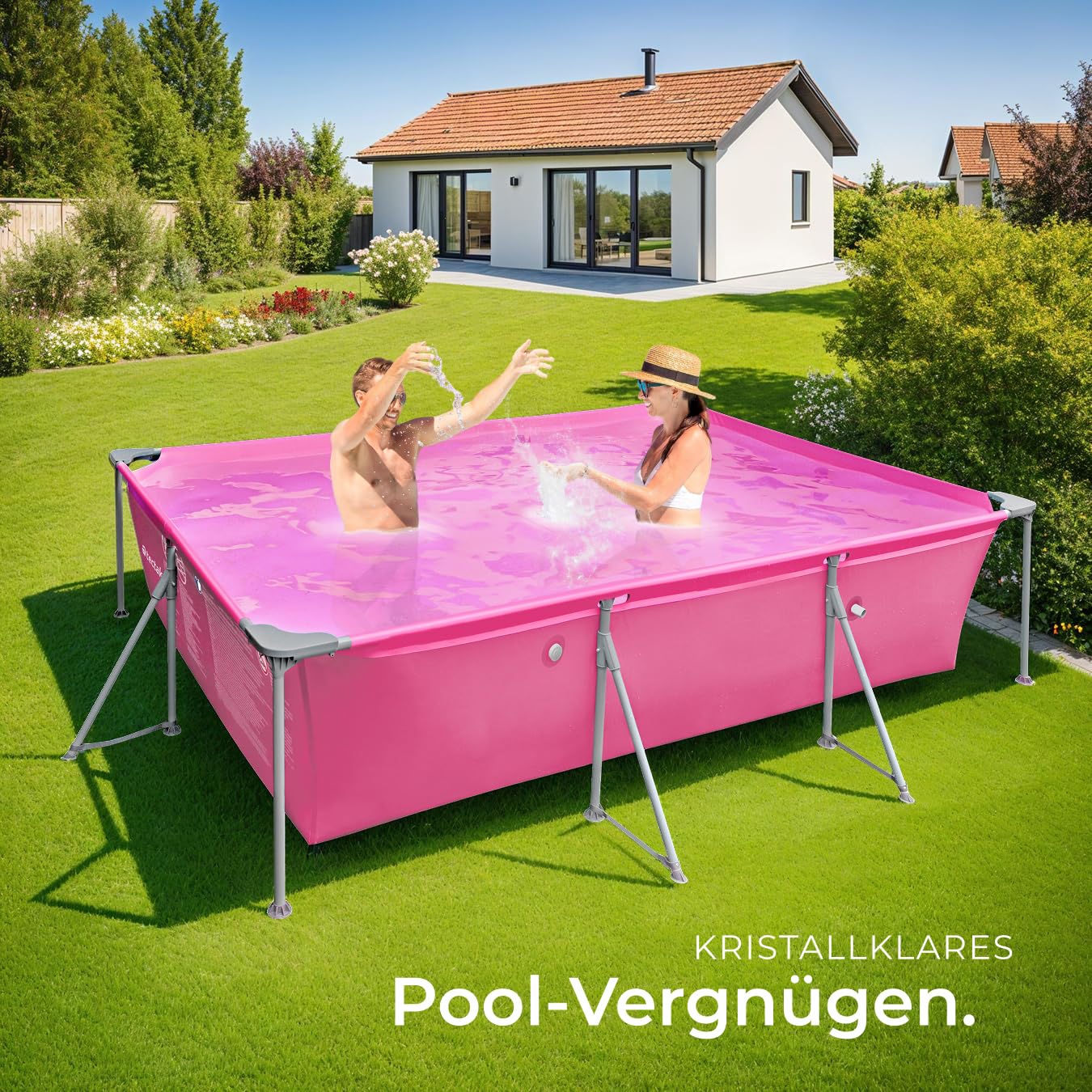 tectake® Swimming Pool, Large Swimming Pool, Rectangular, Frame Pool, Pool for Garden, Steel Frame Pool, Complete Set, Outdoor Garden Pool, Above Ground Pool, 300 x 207 x 70 cm, Grey