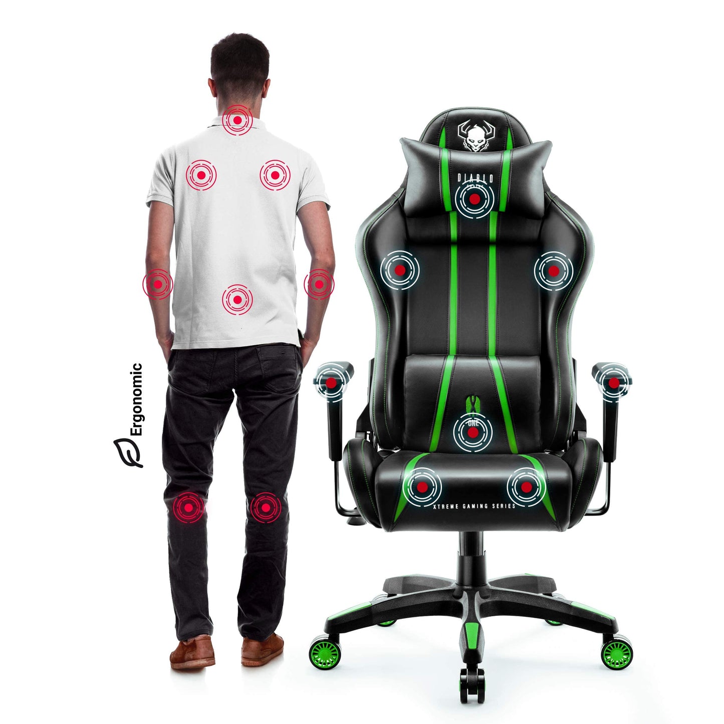 Diablo X-One 2.0 Gaming Stuhl Gamer Chair Bürostuhl Schreibtischstuhl Verstellbare Armlehnen Ergonomisches Design Nacken/-Lendenkissen Wippfunktion Aqua Blue Normal (L)
