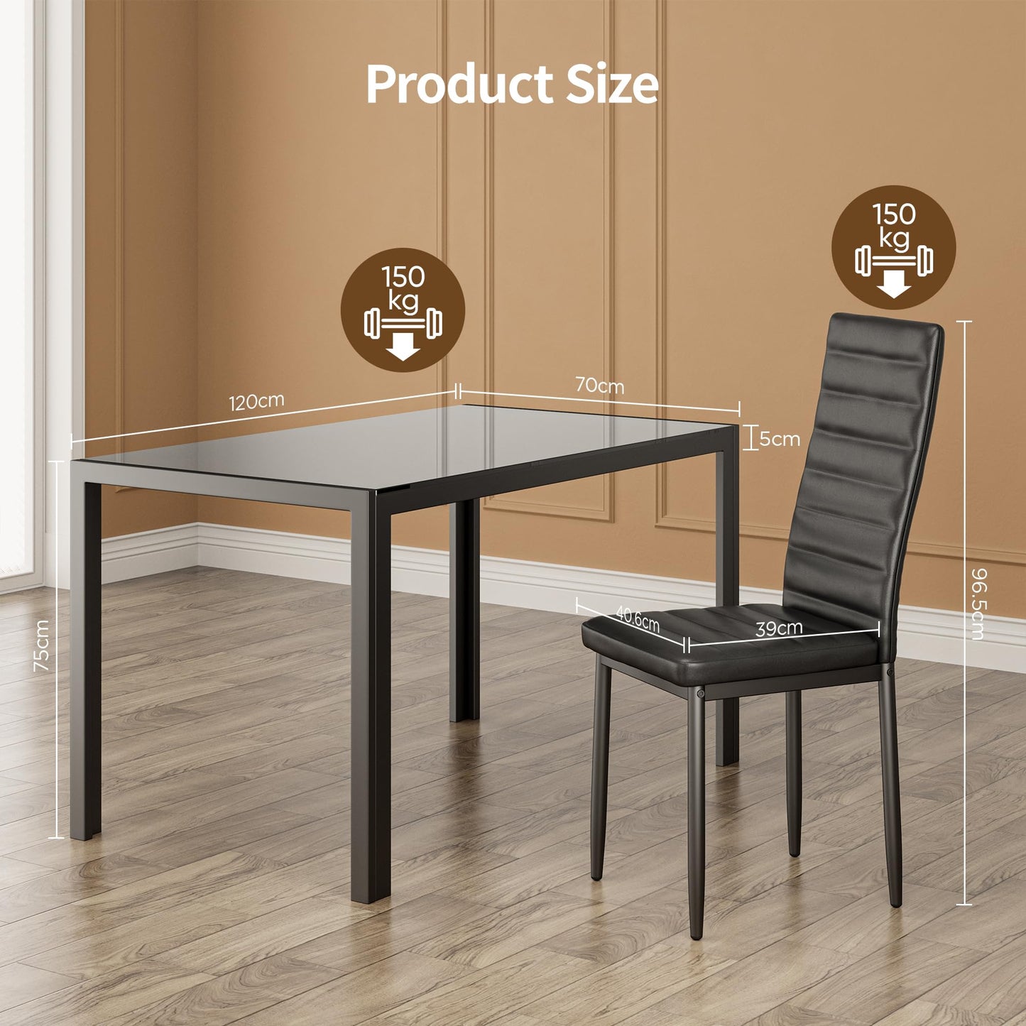 Bealife Dining Table with 4 Chairs Set, Dining Table and Chairs for 4 People, Dining Room 6 Chairs and Table, Set with Dining Table and Chairs for Kitchen, Dining Room and Living Room (Black, 4