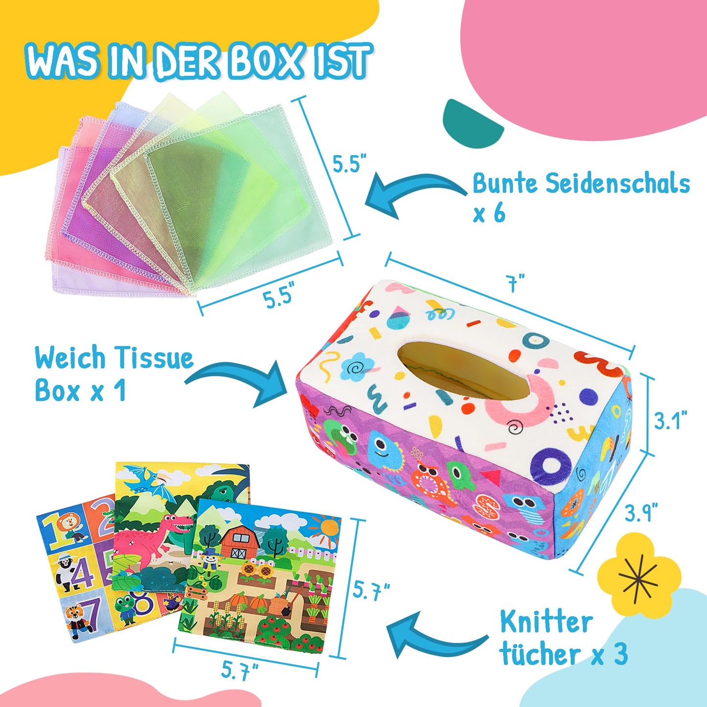 URMYWO Baby Toy 6 Months, Tissue Box Toy - Montessori - Sensory Technology, Contrast Baby Toy 0 6 12 Months, Boys Girls Children Early Learning Toy Baby Gift