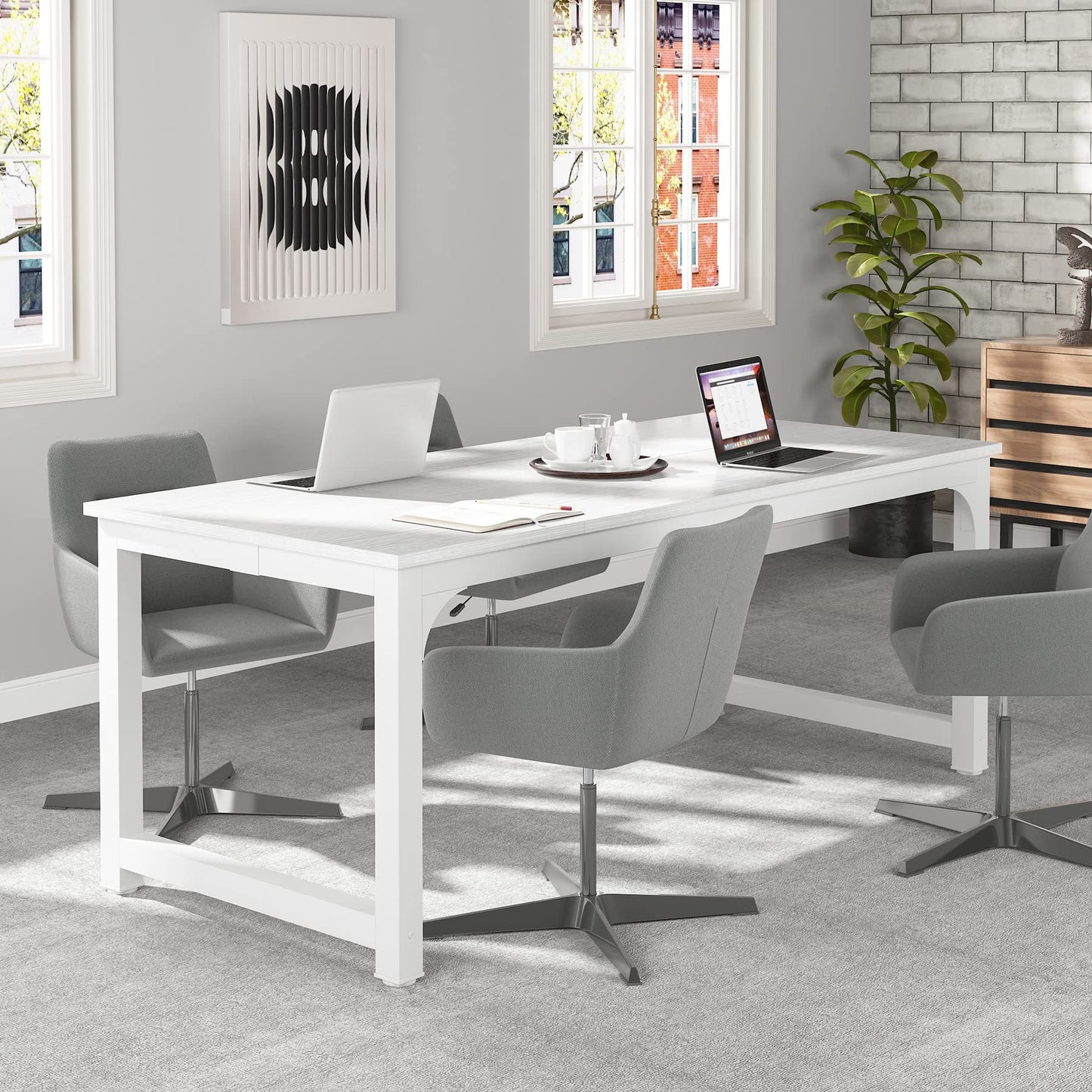 Tribesigns Schreibtisch Computertisch, PC Tisch Bürotisch Arbeitstisch Esstisch in Schwarz für Home Office zu Hause Schreibtische, Konferenztisch (Rustikales Braun/Schwarz, 180 x 80 x 75 cm)