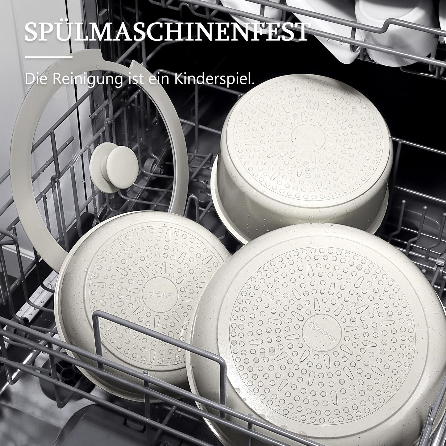 GiPP Keramik Topfset mit Abnehmbarer Griff, 5-Teilig Topf und Pfannenset mit Antihaft Beschichtet, Topfset Induktion Kochtopf Set, Backofenfest, für Alle Herdarten, PTFE/PFOA-frei, Schwarz