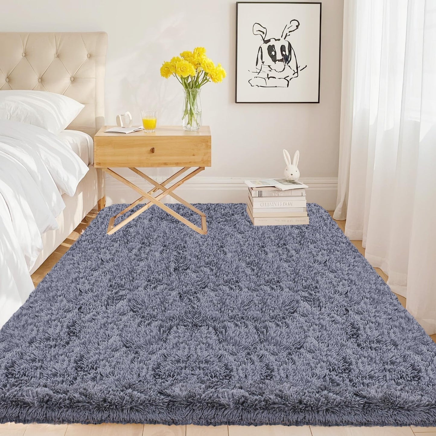 High Pile Living Room Rug, 140 x 200 cm, Cream Fuzzy Shaggy Fluffy Rug for Bedroom Rugs, Modern Plush Living Room Rug, Bed Rug, High-Pile Carpet, Non-Slip for Children's Room