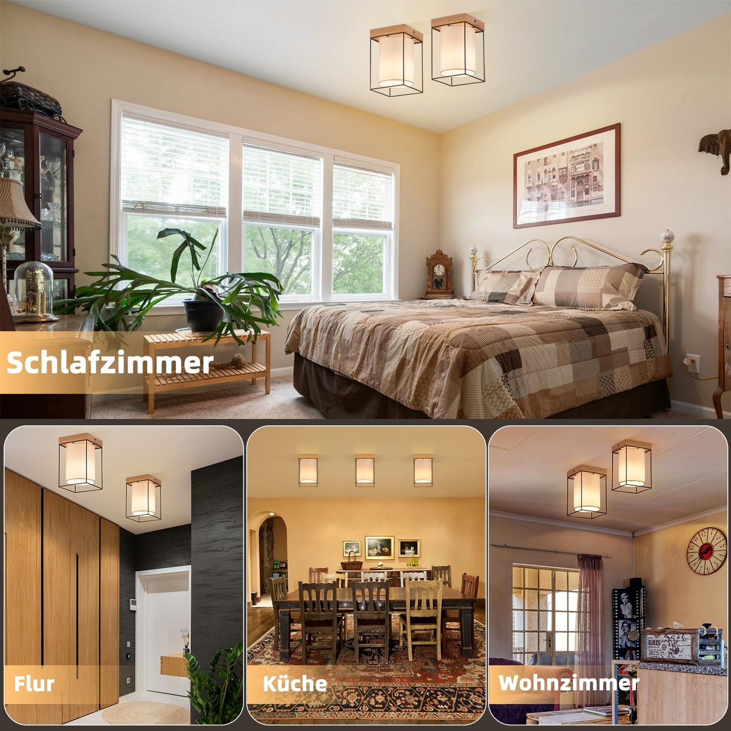CBJKTX Ceiling Light Living Room Ceiling Light Glass - 4 Bulbs E27 Vintage Black Dining Room Lamp Industrial Style Metal Ceiling Retro Living Room Lamp for Bedroom Dining Room Kitchen (Light Bulb Not