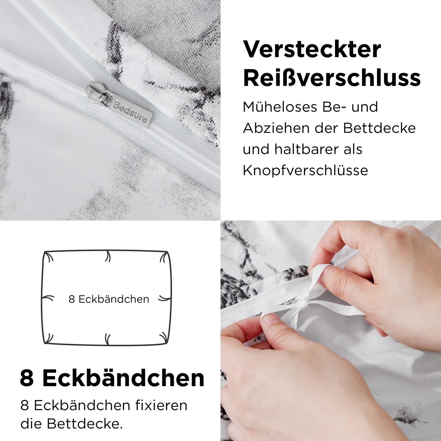 BEDSURE Bettwäsche 135x200 4teilig Bettbezug - Bettwäsche-Sets 135 x 200 cm 2er Set mit 2 Kissenbezüge 80x80cm, ÖKO-TEX Wendebettwäsche Bedding Zweige Grau Muster mit Reißverschluss