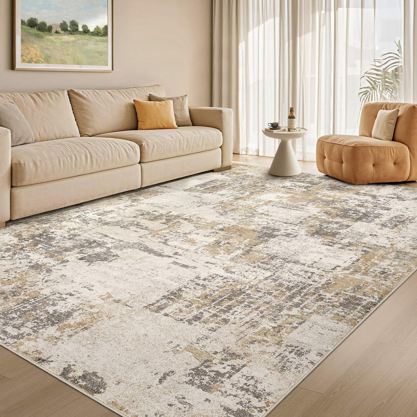 Tortania Washable 5x7 Area Rug for Living Room: Modern Abstract Neutral Large Soft Thin Rugs - Non Slip Indoor Carpet for Bedroom Dining Room Office Nursery Home Floor Decoration - Grey