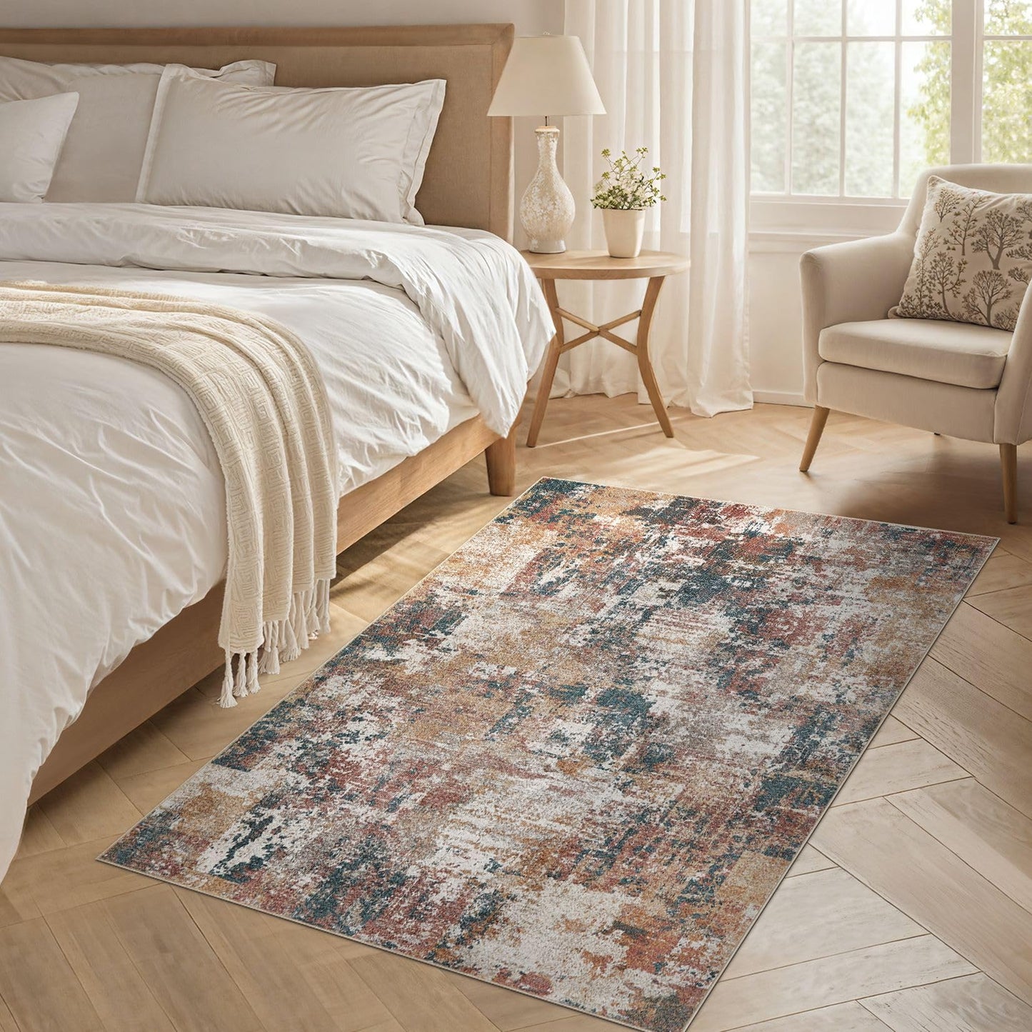 Tortania Washable 5x7 Area Rug for Living Room: Modern Abstract Neutral Large Soft Thin Rugs - Non Slip Indoor Carpet for Bedroom Dining Room Office Nursery Home Floor Decoration - Grey