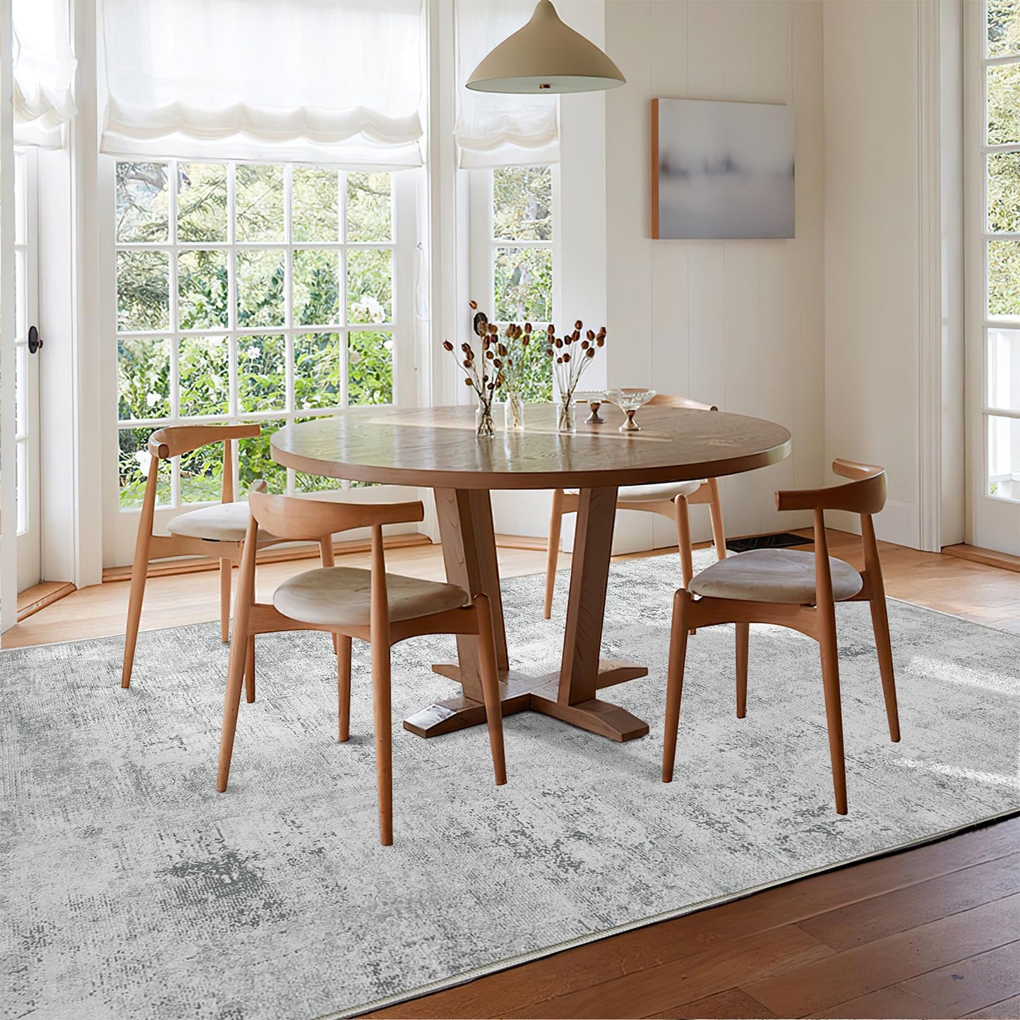 Guchuang Bedding Living Room Rug 140 x 200 cm, Grey Green Rug Vintage Mottled Smudged Design Short Pile Rugs, Washable Non-Slip Rugs for Bedroom